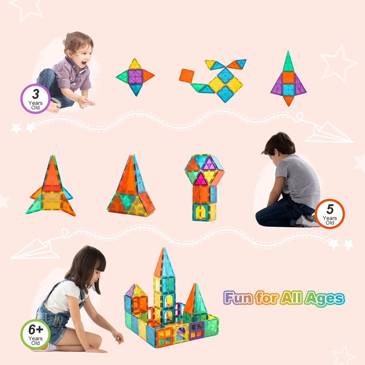 NEOFORMERS Magnetic Tiles 96PCS – 3D Clear Magnetic Building Blocks for Kids 3-9