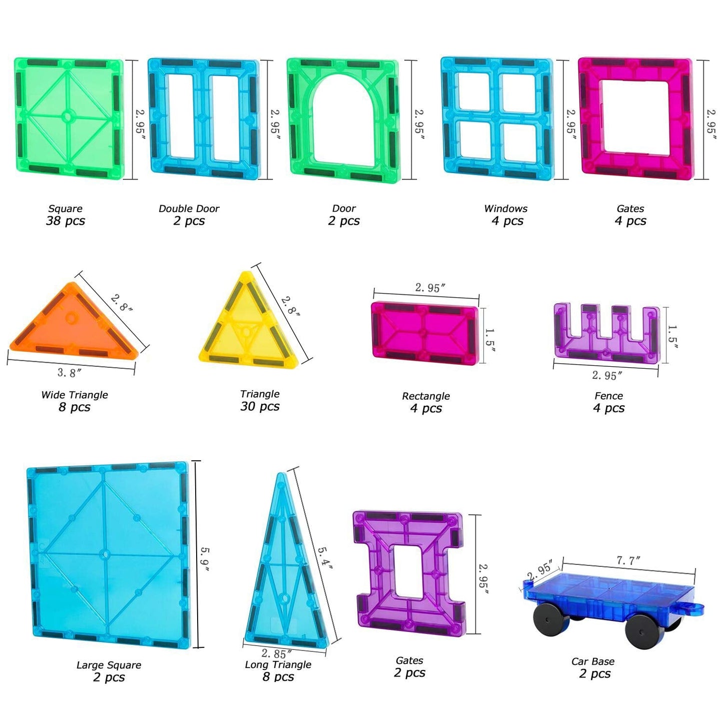 NEOFORMERS Magnetic Tiles Car Set – Strong Magnets, Reinforced Hitch & Long Bed (110 PCS)