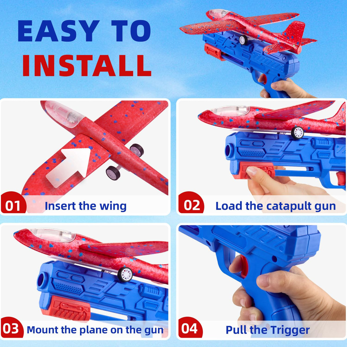 Neoot Toy Airplane Launcher 3-Pack – LED Glider Planes for Kids Aged 3–12
