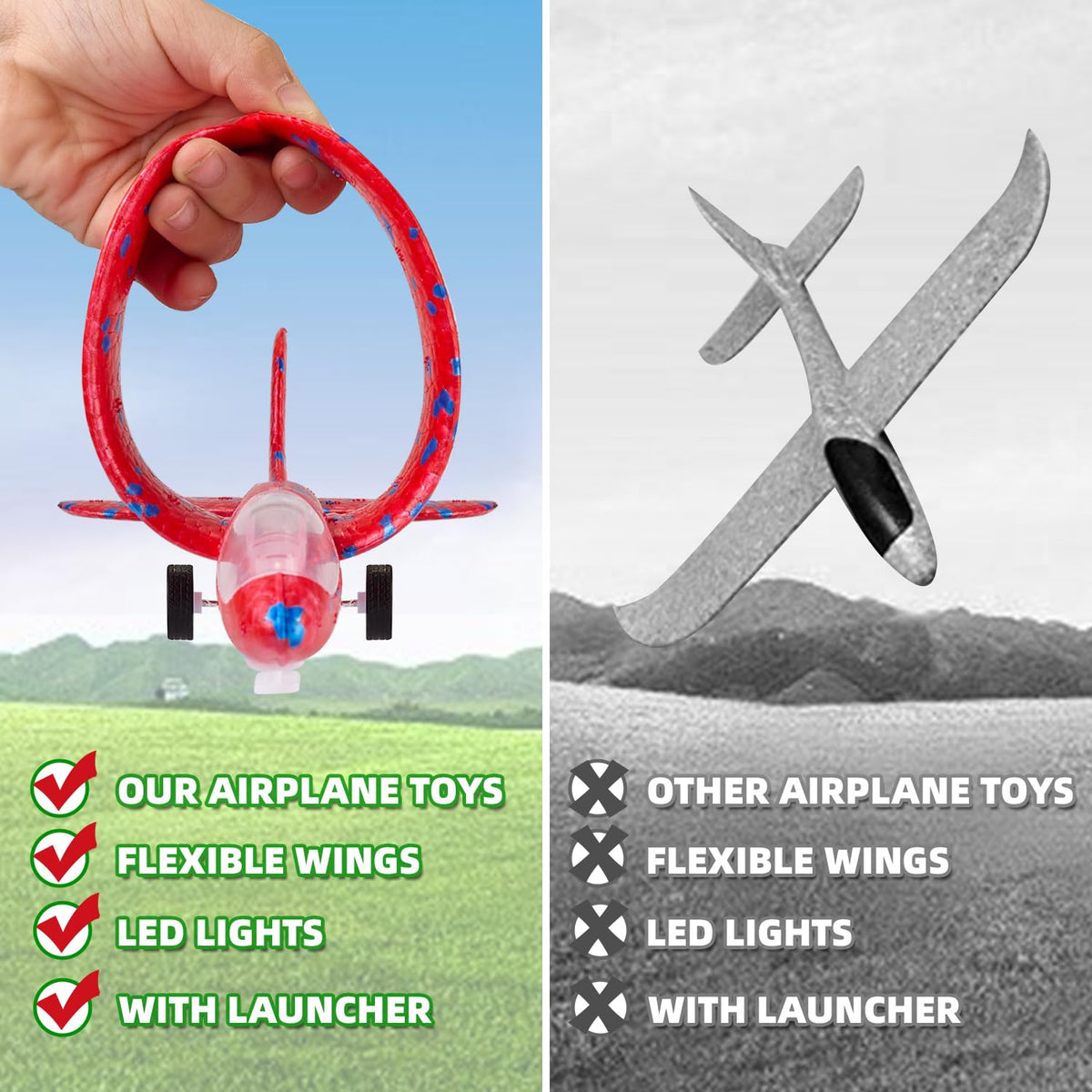 Neoot Toy Airplane Launcher 3-Pack – LED Glider Planes for Kids Aged 3–12