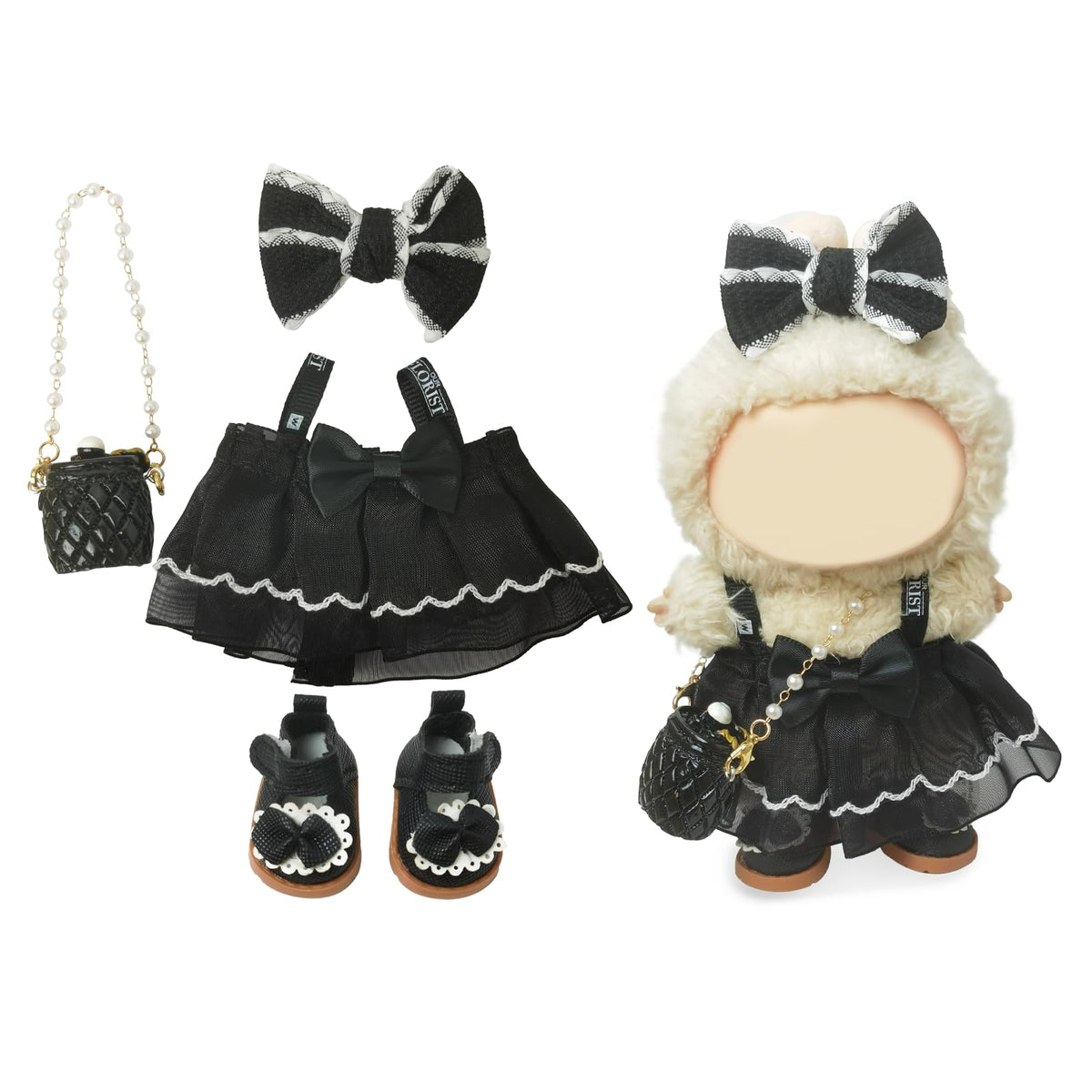 NEOVISTA 4-Piece Black Swan Belle Dress Set for 17cm Labubu Dolls | Balletcore Elegance
