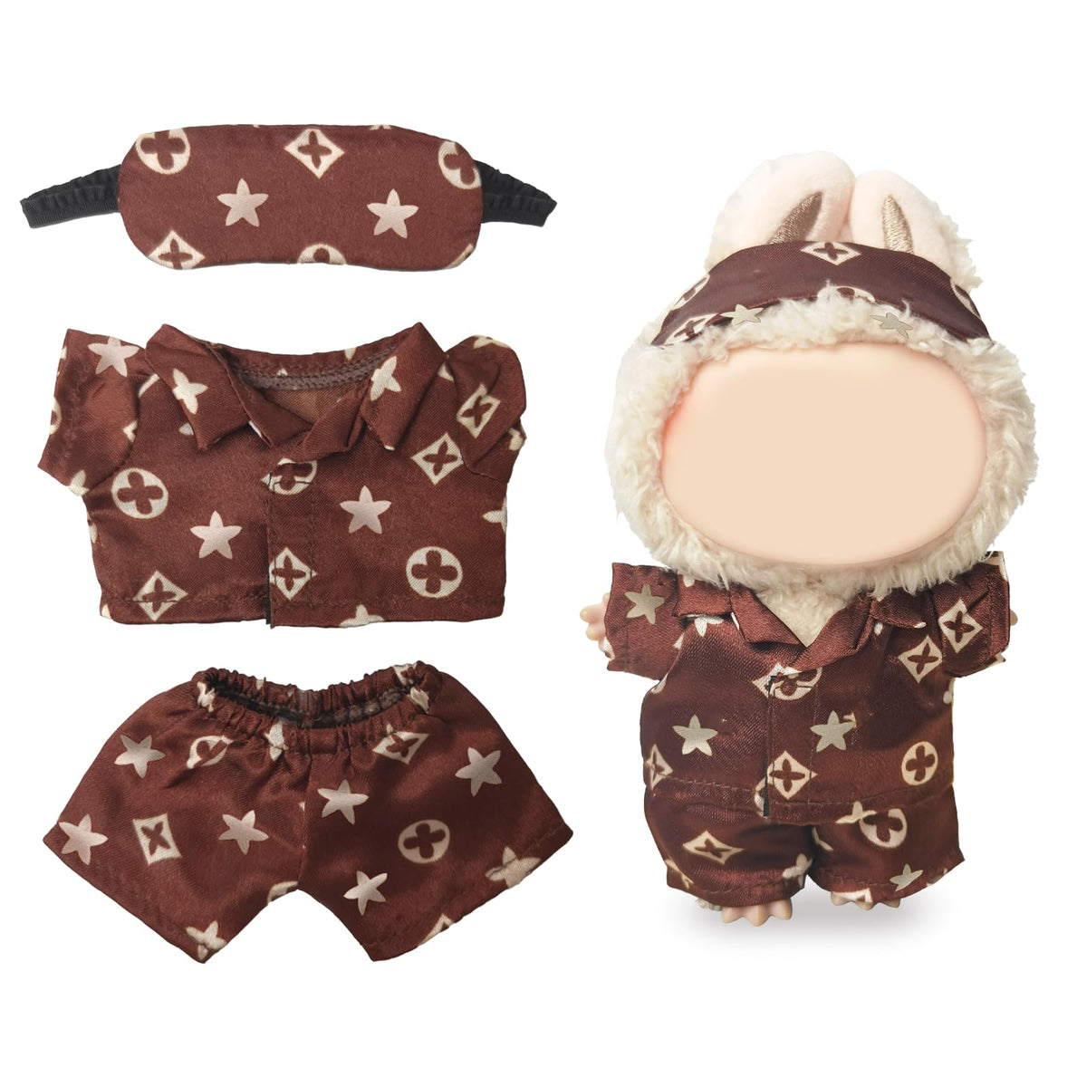 NEOVISTA Cocoa Sleepwear Set – 3-Piece Satin Pajama for 17cm Labubu Dolls