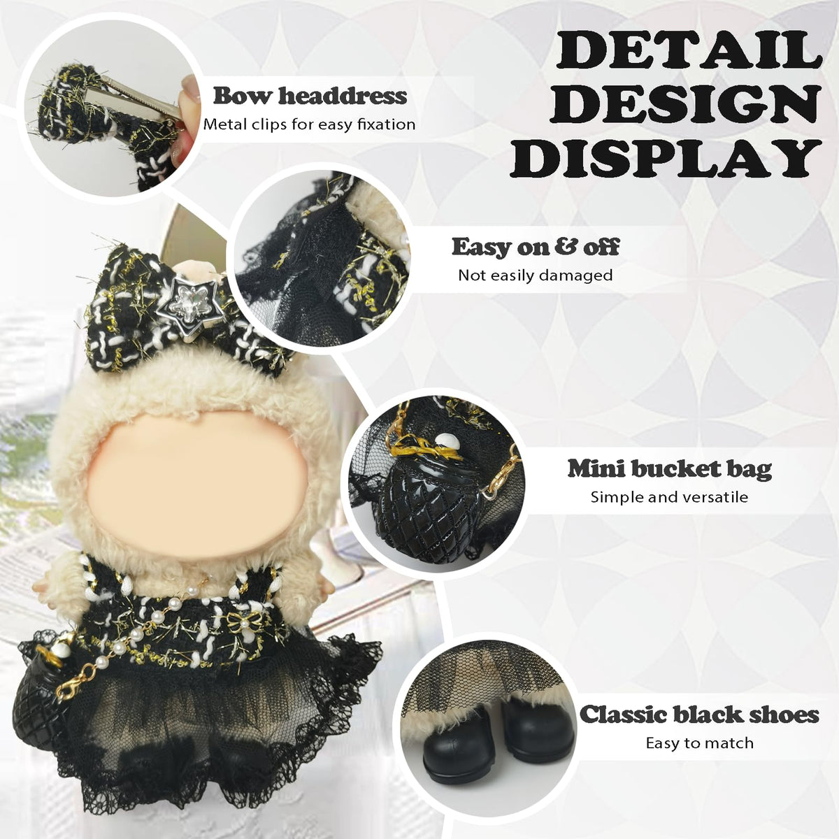 NEOVISTA Dark Star Muse: 4-Piece Gothic Lace Outfit for LABUBU Doll (17cm) – Starry Punk