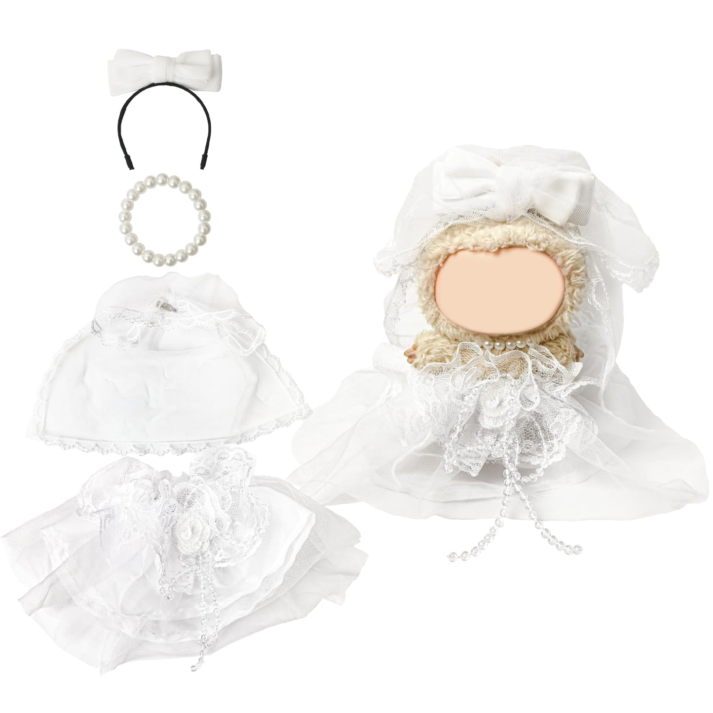 NEOVISTA LABUBU Doll Ivory Bridal 4-Piece Dress Set – 17cm Fashion for Bridal Theme