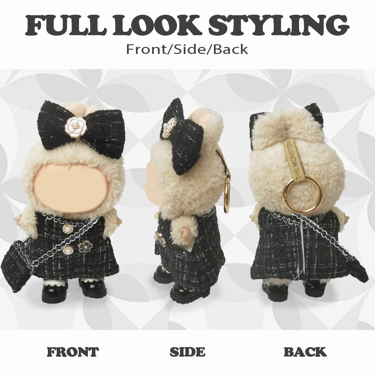 NEOVISTA Midnight Tweed Charm: 4-Piece Labubu Doll Outfit for 17cm Dolls