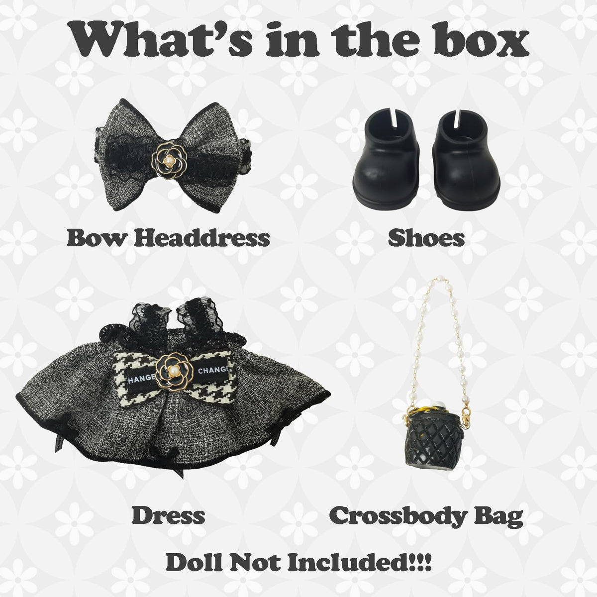 NEOVISTA Labubu Doll 4-Piece Houndstooth Rebel Outfit – 17cm Doll Clothes Set