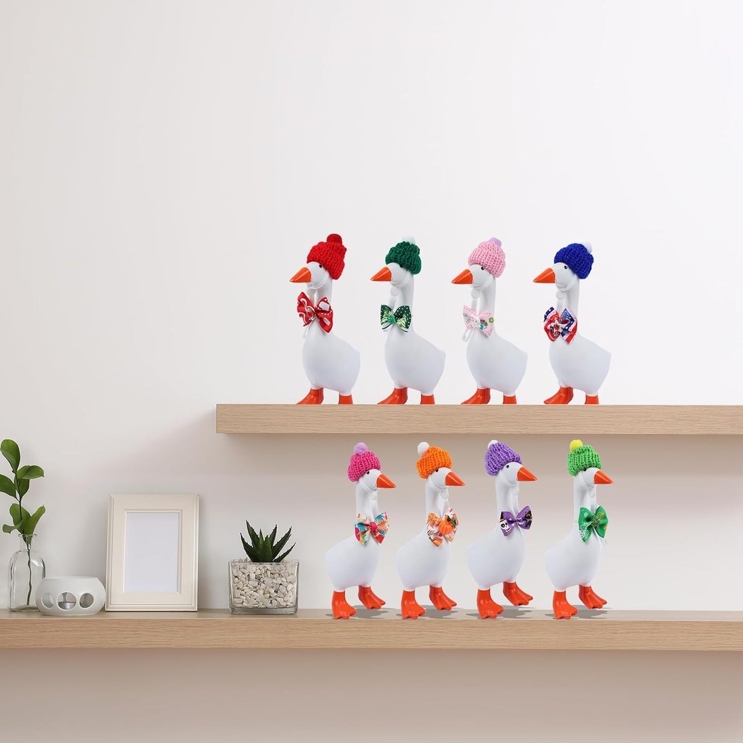 Neowedding 8-Piece 7-Inch Desk Goose Outfits: Knit Hats & Bow Ties for Seasonal Desk Decor
