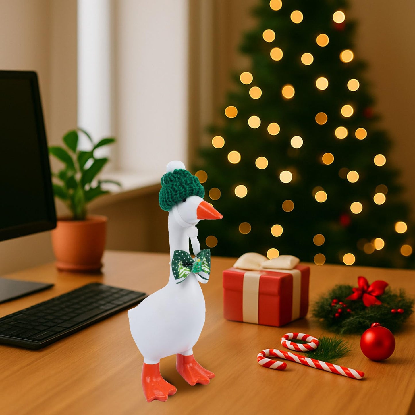 Neowedding 8-Piece 7-Inch Desk Goose Outfits: Knit Hats & Bow Ties for Seasonal Desk Decor