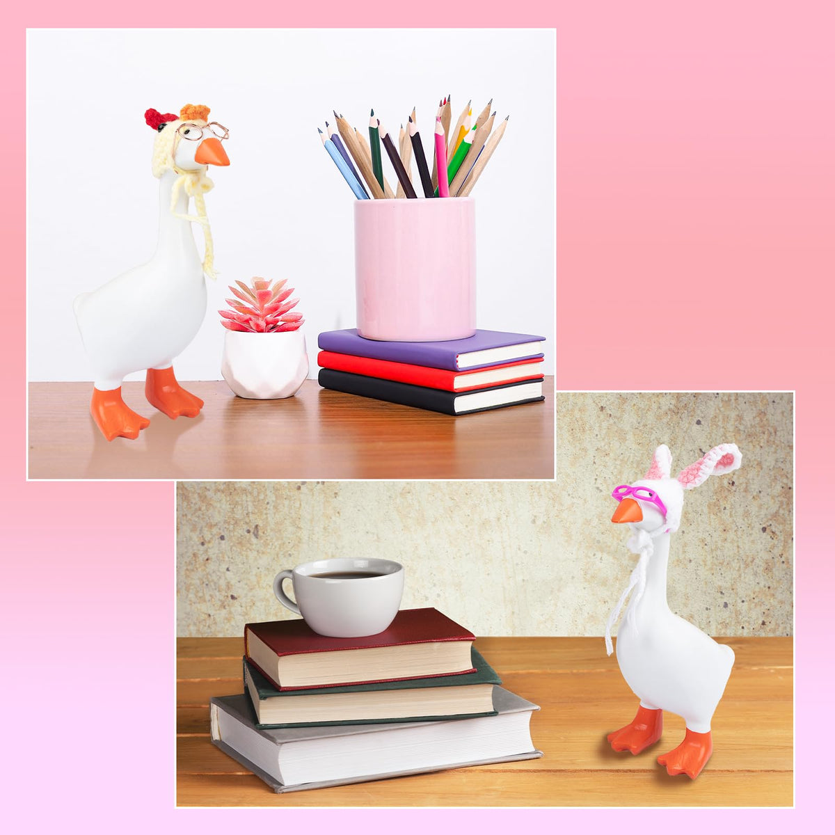 Neowedding 6 Set Desk Goose Outfits – Knit Hats & Sunglasses for 7-Inch Goose Statues