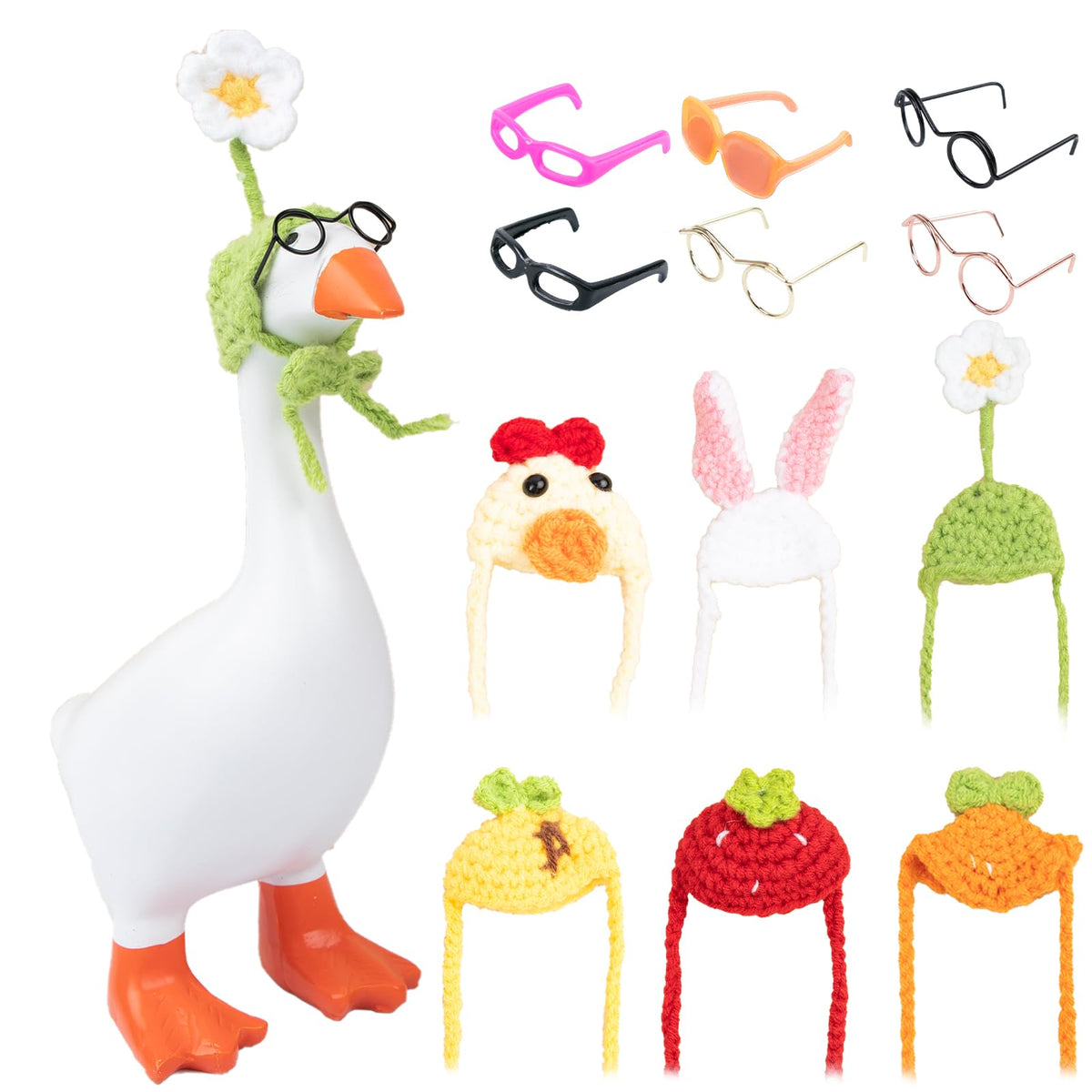 Neowedding 6 Set Desk Goose Outfits – Knit Hats & Sunglasses for 7-Inch Goose Statues