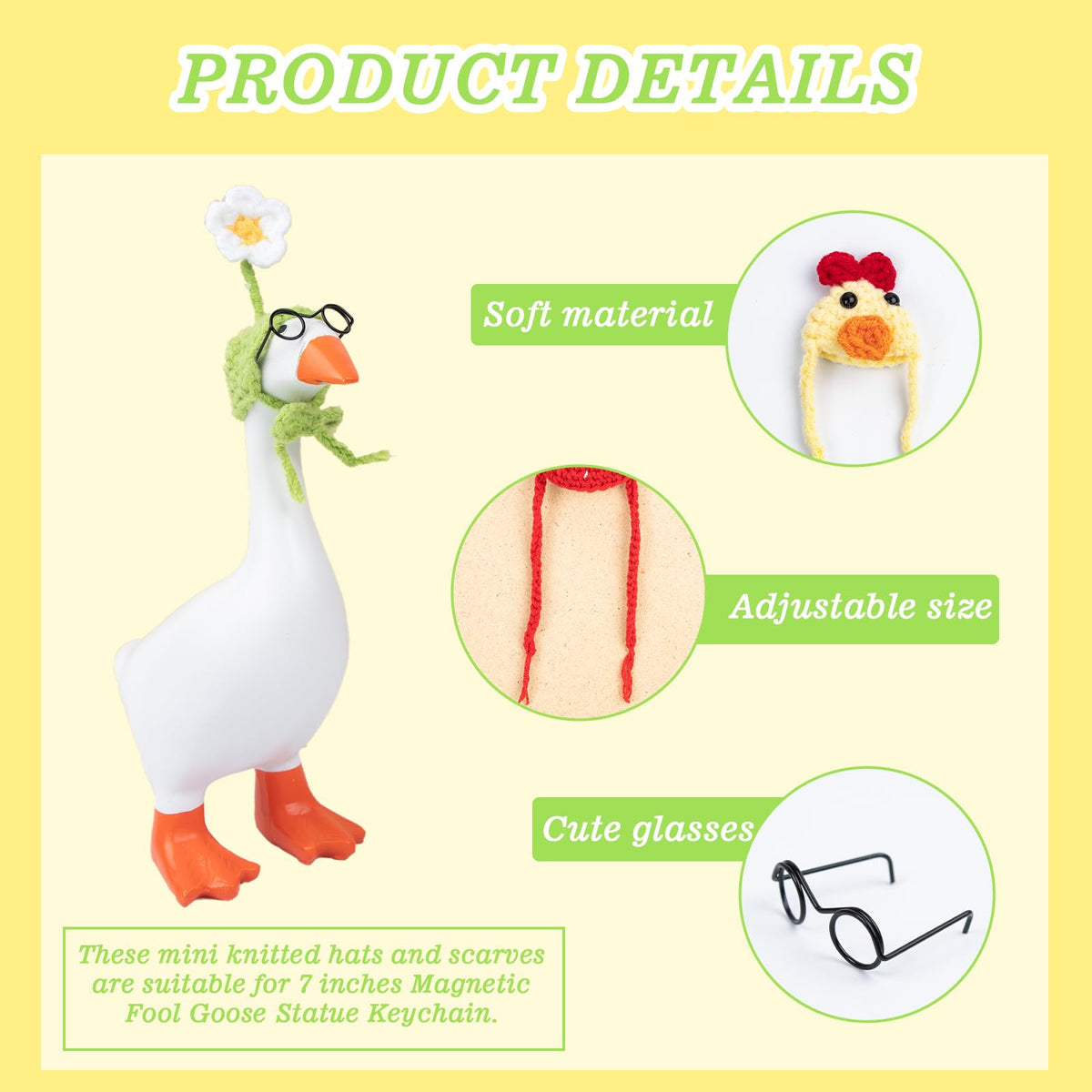 Neowedding 6 Set Desk Goose Outfits – Knit Hats & Sunglasses for 7-Inch Goose Statues