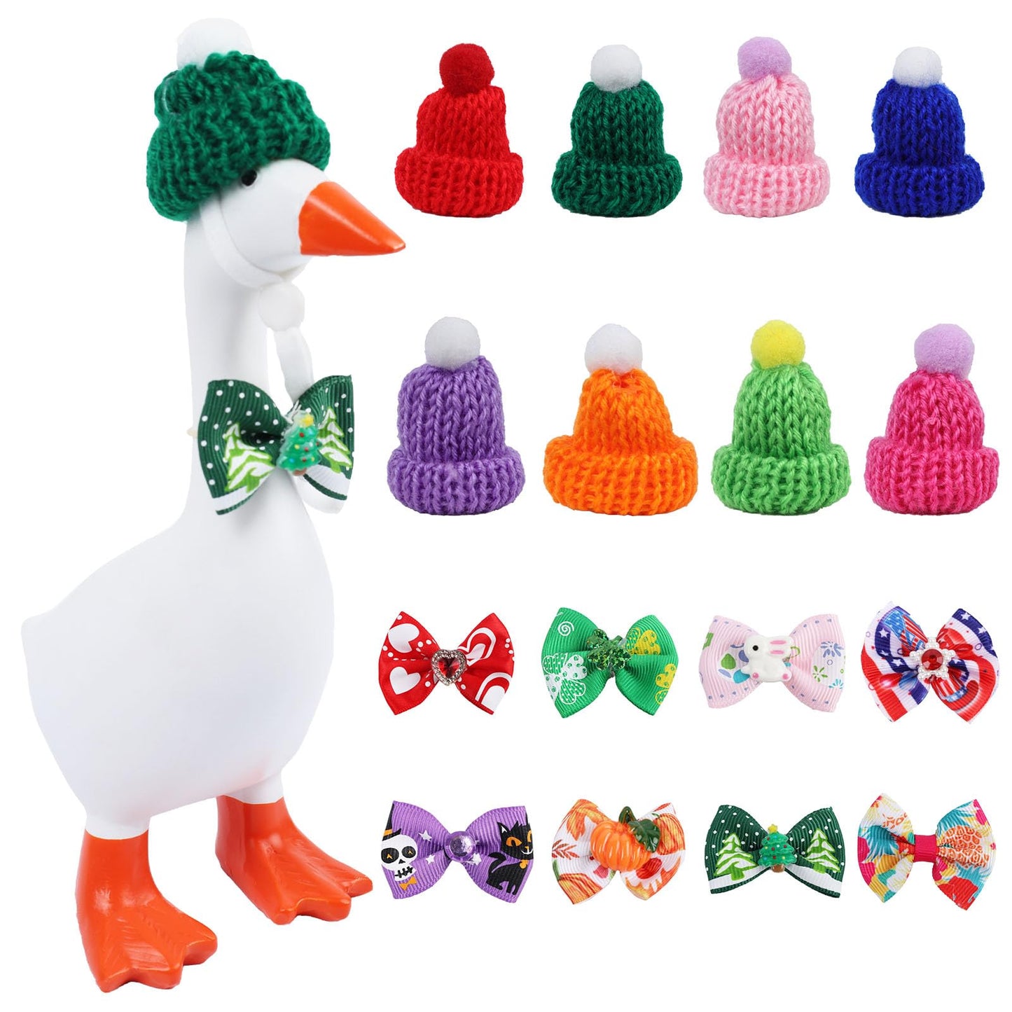 Neowedding 8-Piece 7-Inch Desk Goose Outfits: Knit Hats & Bow Ties for Seasonal Desk Decor