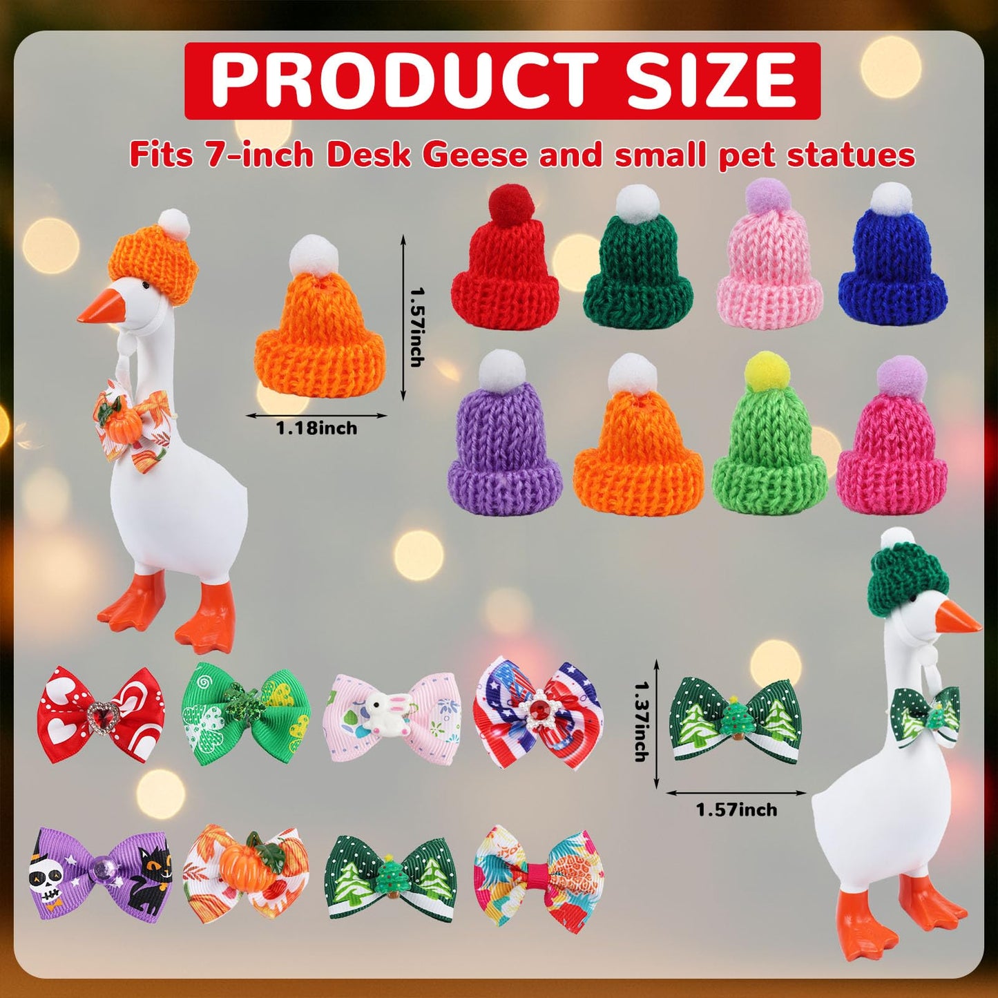 Neowedding 8-Piece 7-Inch Desk Goose Outfits: Knit Hats & Bow Ties for Seasonal Desk Decor