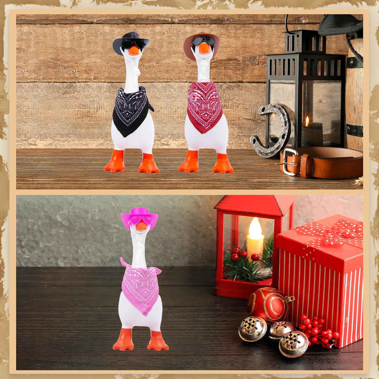 Neowedding 3 Set 7-Inch Desk Goose Outfits: Western Cowboy Hats, Scarves & Sunglasses