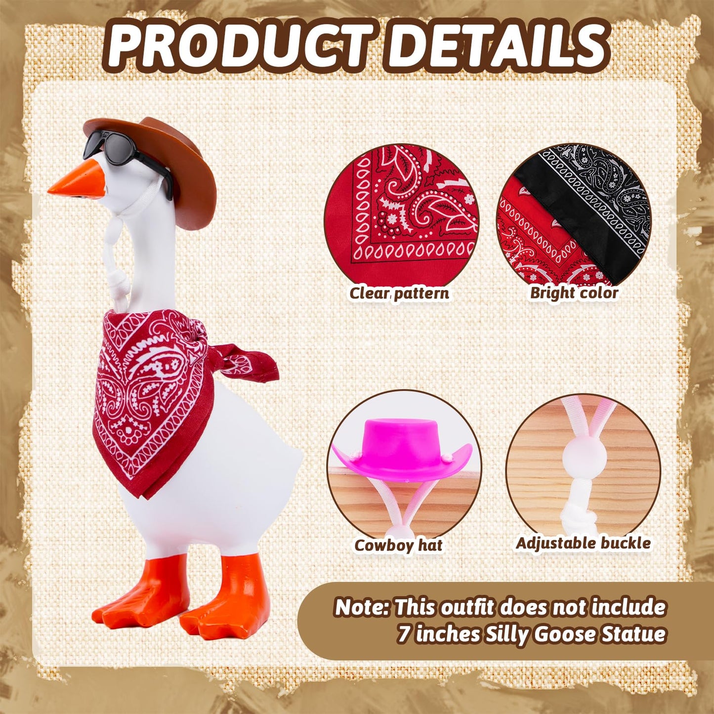Neowedding 3 Set 7-Inch Desk Goose Outfits: Western Cowboy Hats, Scarves & Sunglasses
