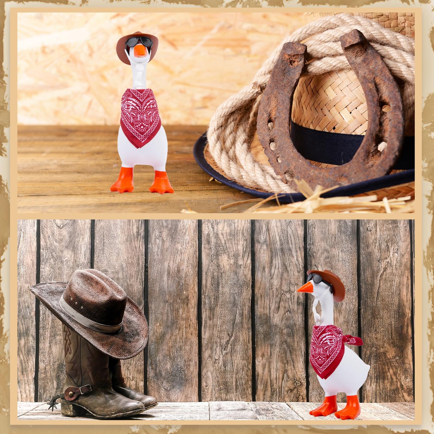 Neowedding 3 Set 7-Inch Desk Goose Outfits: Western Cowboy Hats, Scarves & Sunglasses