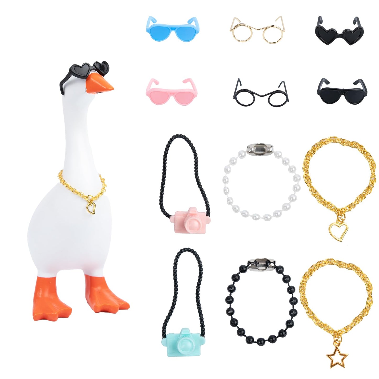 Neowedding 6-Set 7-Inch Desk Goose Outfits with Collars & Sunglasses – Fun Desk Decor