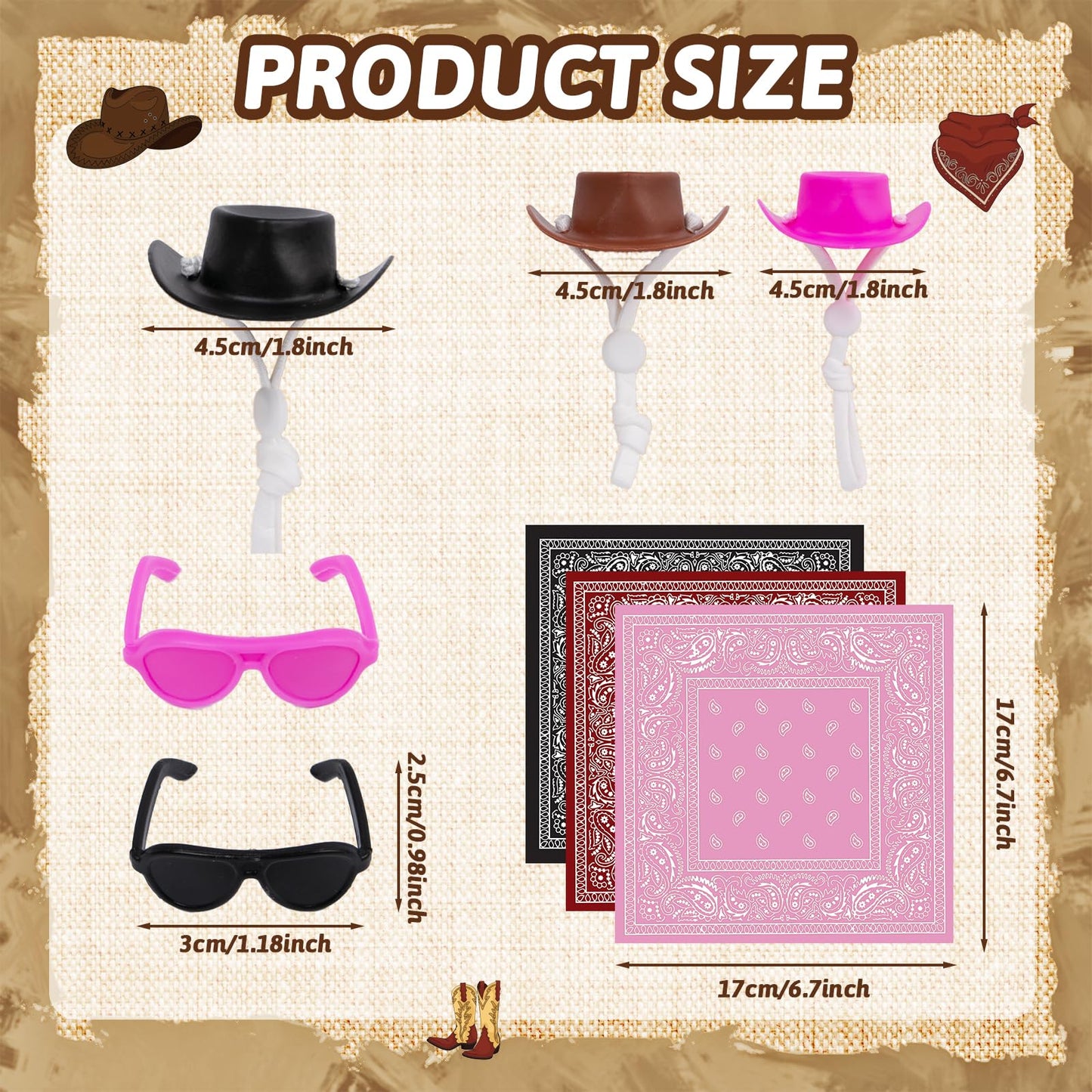 Neowedding 3 Set 7-Inch Desk Goose Outfits: Western Cowboy Hats, Scarves & Sunglasses