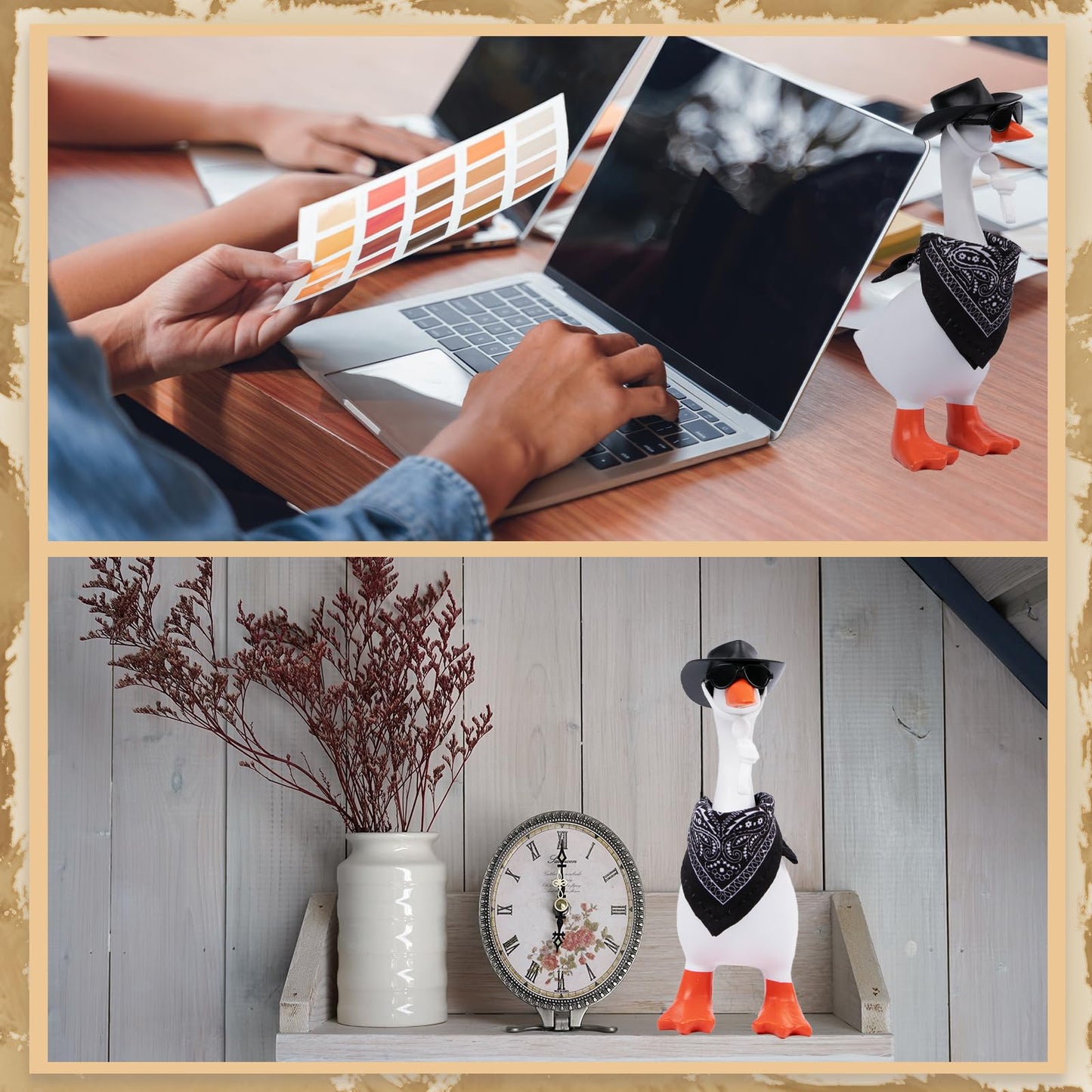 Neowedding 3 Set 7-Inch Desk Goose Outfits: Western Cowboy Hats, Scarves & Sunglasses