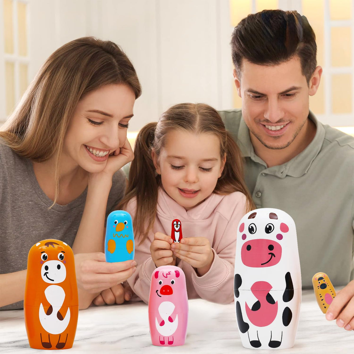 NEPOG Farm Animal Nesting Dolls – 6-Piece Wooden Matryoshka Set for Kids, Home & Office Decor