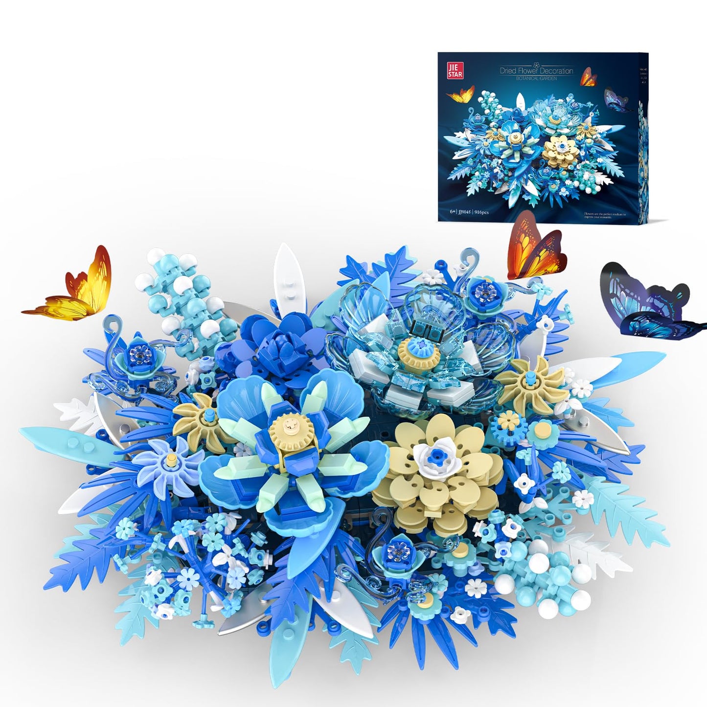 NERCISU Blue Flowers Bouquet Building Set – 917 PCS, Artificial Floral Wall Art & Home Decor