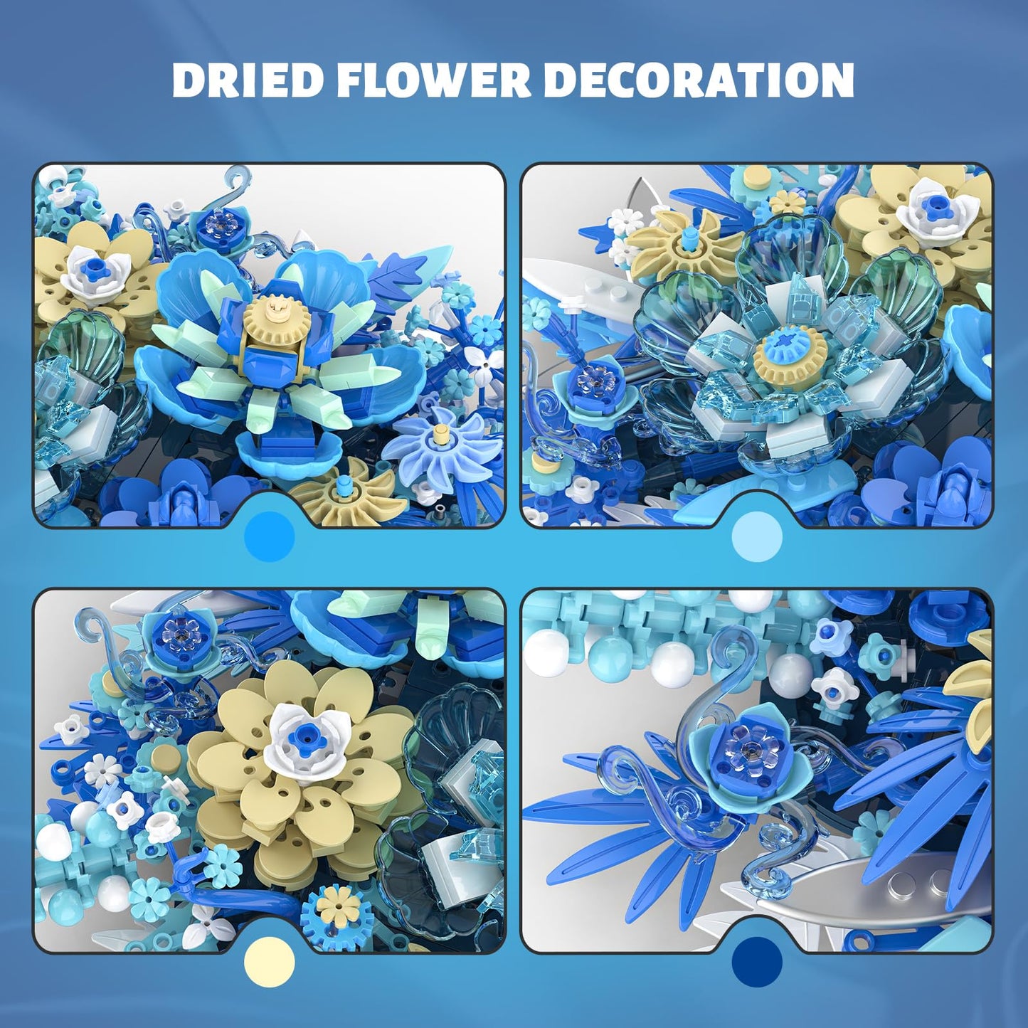 NERCISU Blue Flowers Bouquet Building Set – 917 PCS, Artificial Floral Wall Art & Home Decor