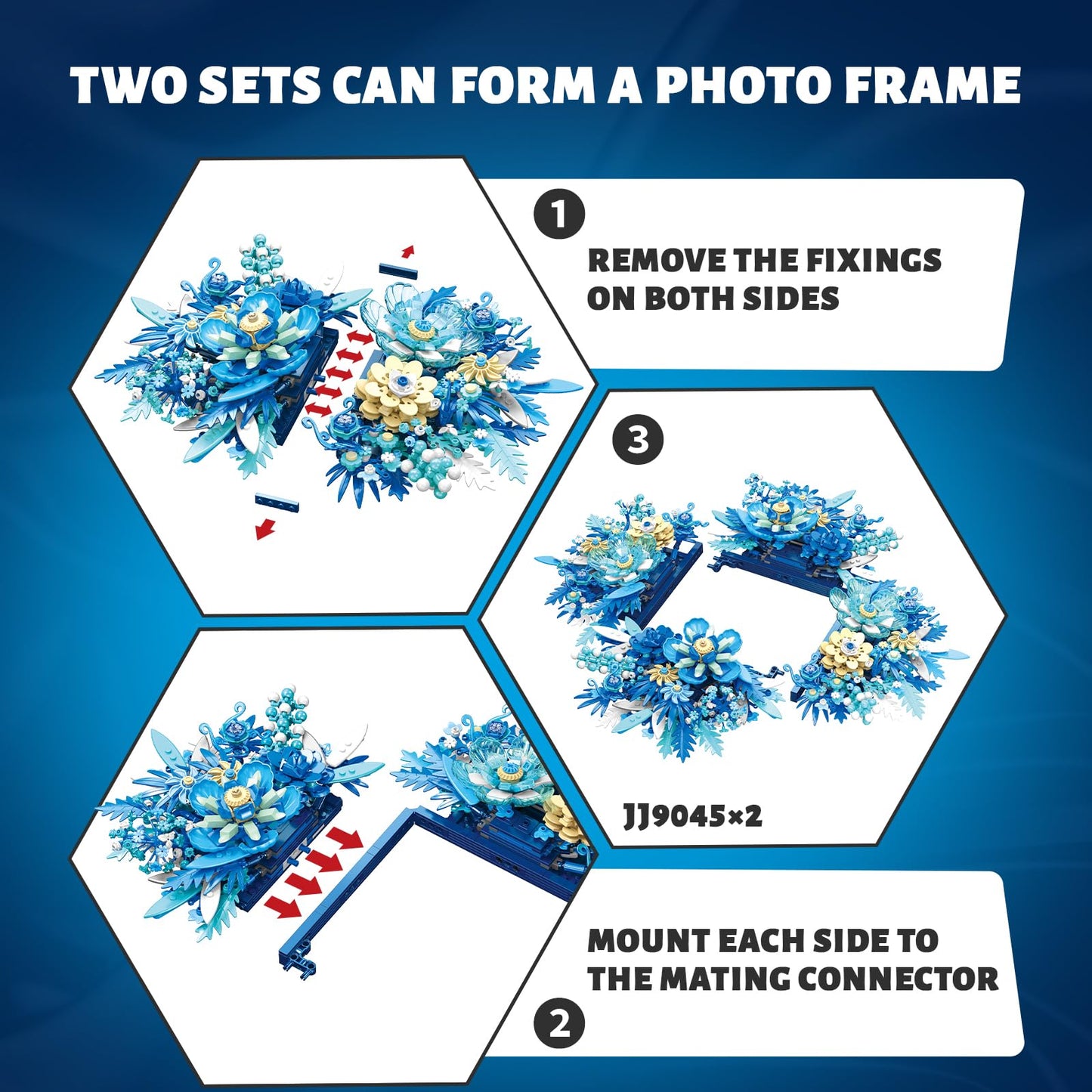 NERCISU Blue Flowers Bouquet Building Set – 917 PCS, Artificial Floral Wall Art & Home Decor