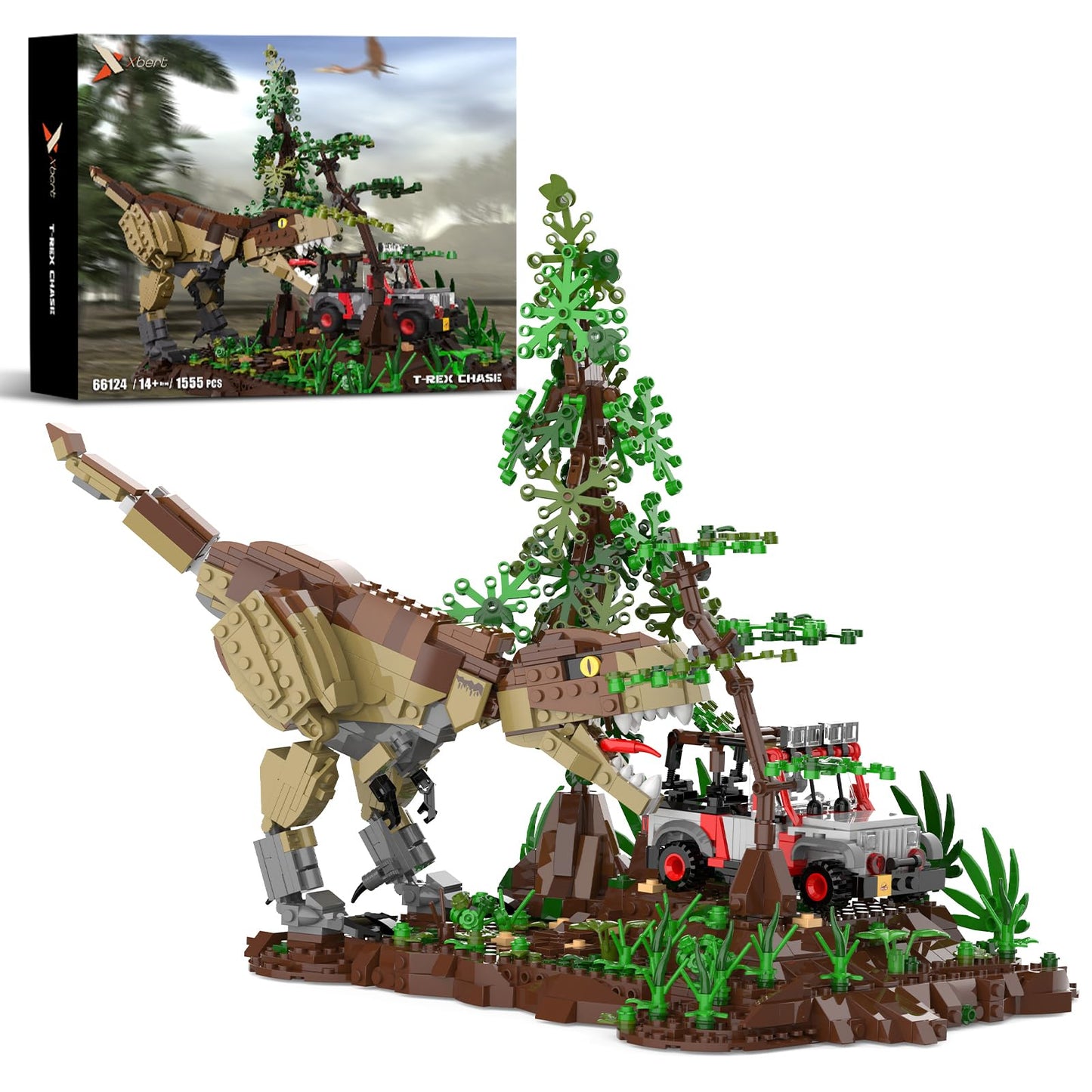 NERCISU Dinosaur Park World Building Toys – 1555-Piece T-Rex Chase Scene