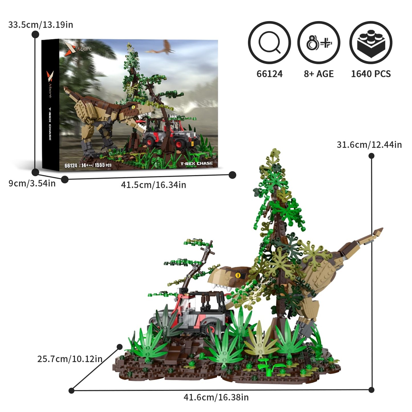 NERCISU Dinosaur Park World Building Toys – 1555-Piece T-Rex Chase Scene