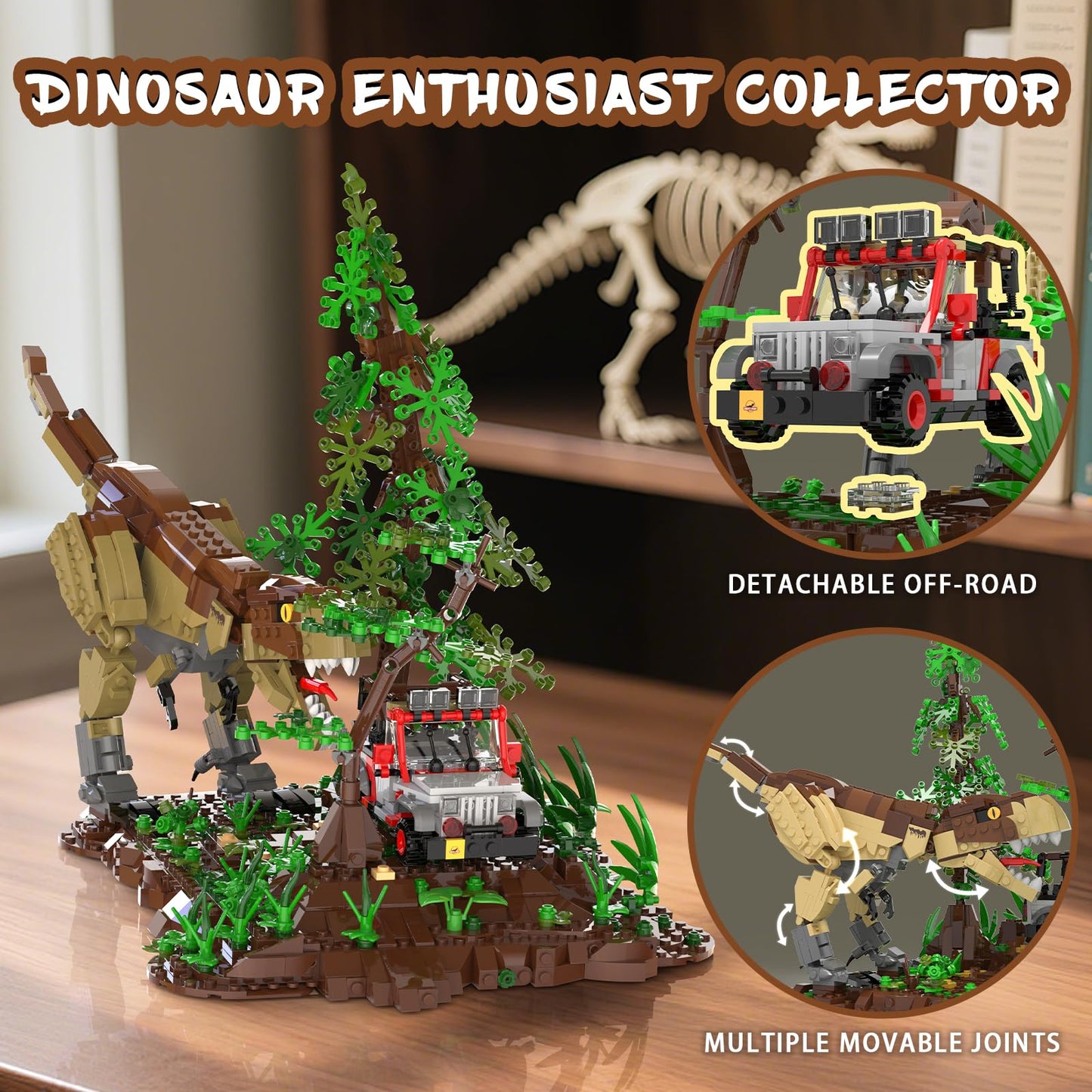 NERCISU Dinosaur Park World Building Toys – 1555-Piece T-Rex Chase Scene