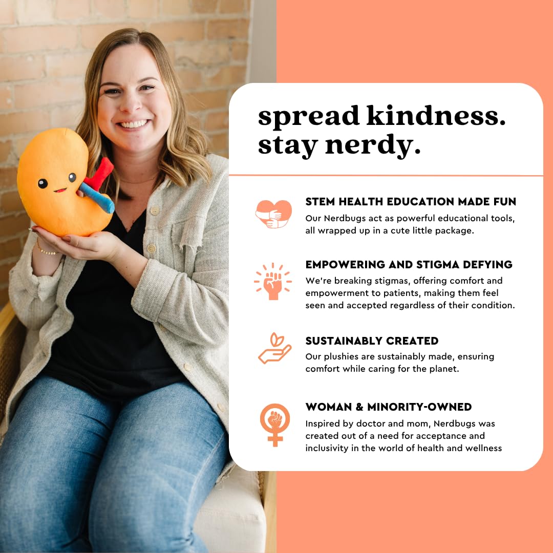 nerdbugs Kidney Plush – Friendly Urology Gift for Transplant, Dialysis Recovery & Donor Appreciation