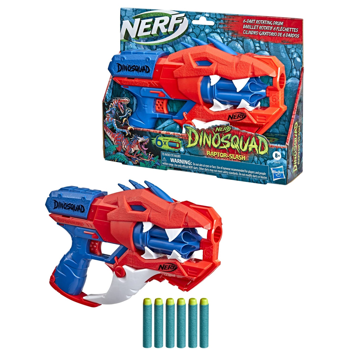 Nerf DinoSquad Raptor-Slash Dart Blaster | 6-Dart Drum, Slam Fire Action