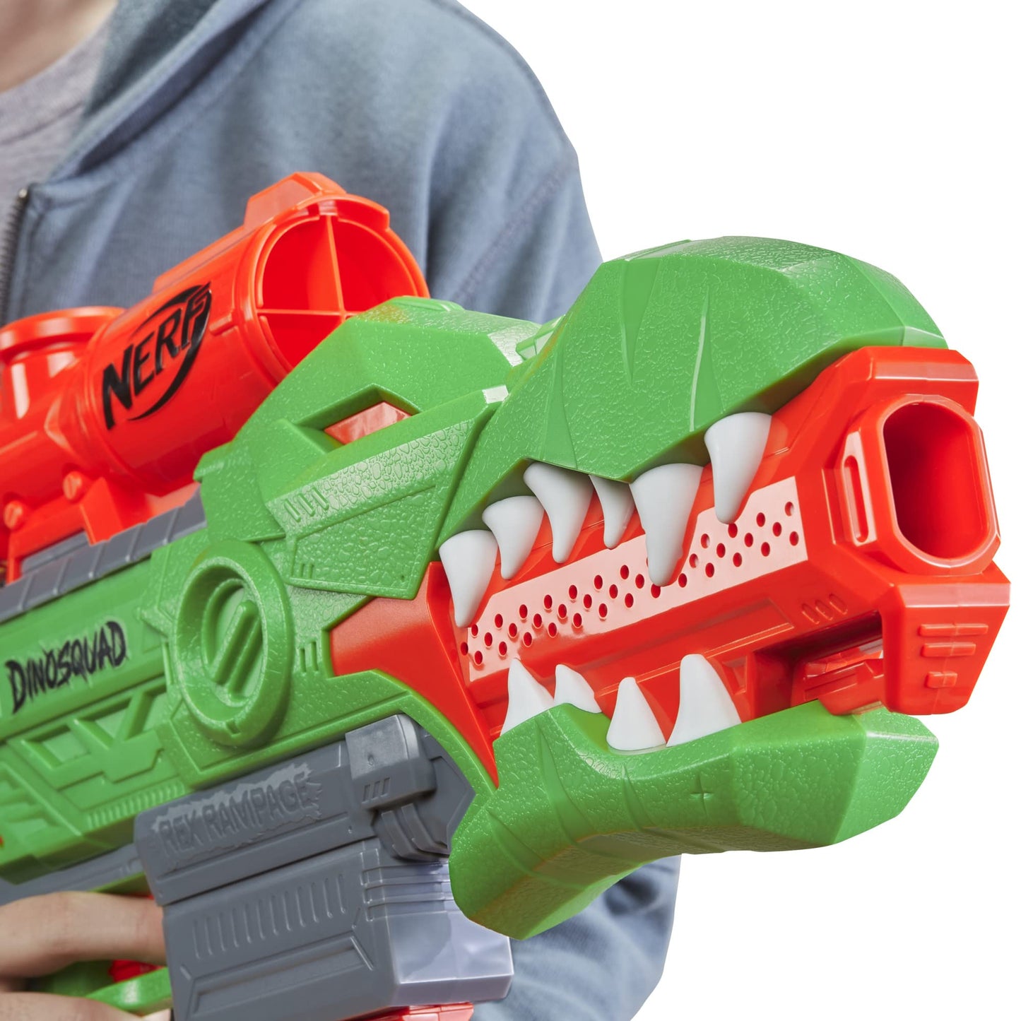 Nerf DinoSquad Rex-Rampage Motorized Dart Blaster – 10-Dart Clip, 20 Darts, T-Rex Design