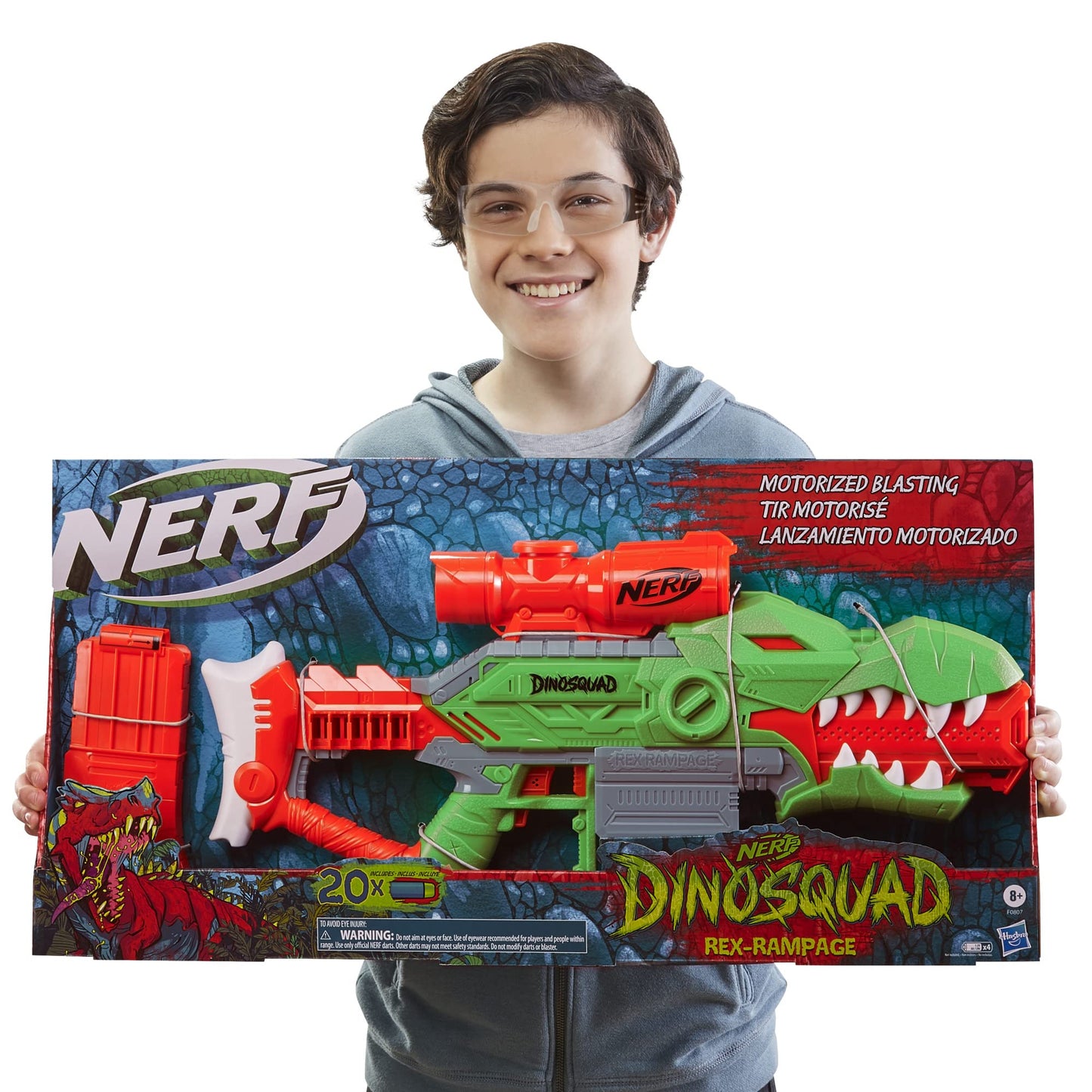 Nerf DinoSquad Rex-Rampage Motorized Dart Blaster – 10-Dart Clip, 20 Darts, T-Rex Design