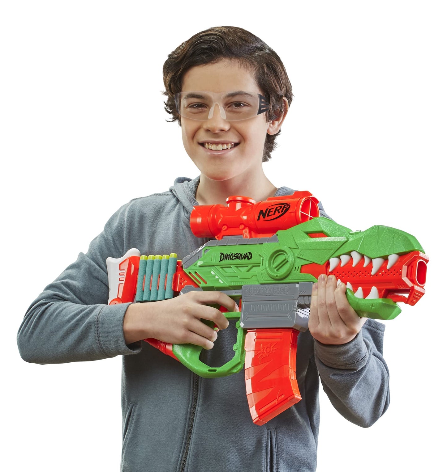 Nerf DinoSquad Rex-Rampage Motorized Dart Blaster – 10-Dart Clip, 20 Darts, T-Rex Design
