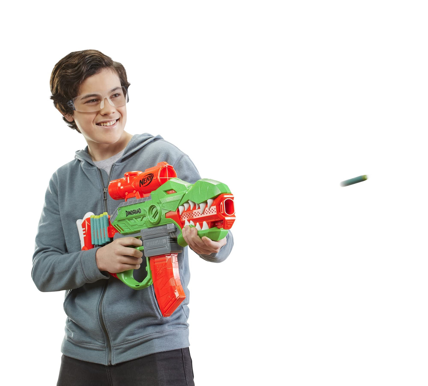 Nerf DinoSquad Rex-Rampage Motorized Dart Blaster – 10-Dart Clip, 20 Darts, T-Rex Design