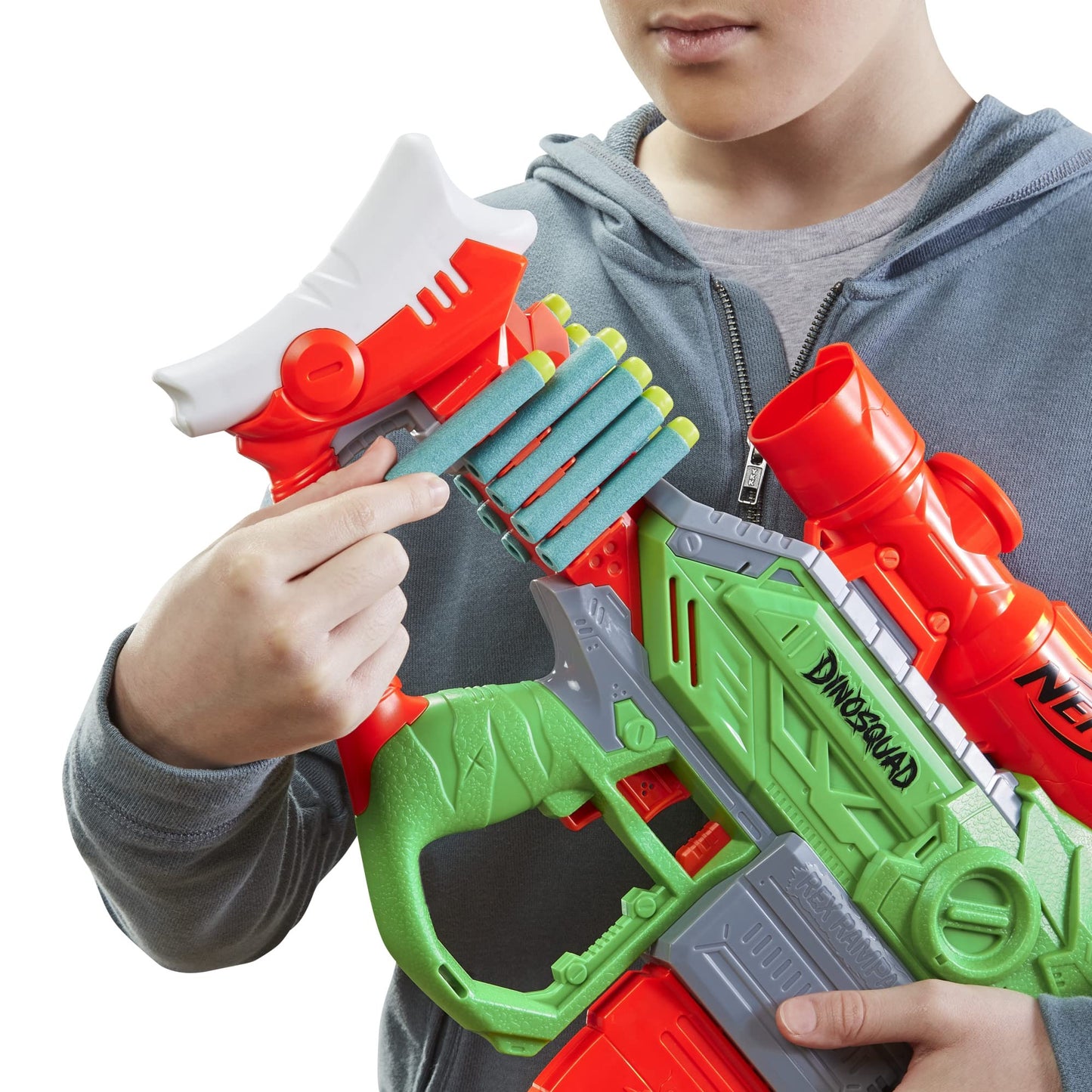Nerf DinoSquad Rex-Rampage Motorized Dart Blaster – 10-Dart Clip, 20 Darts, T-Rex Design