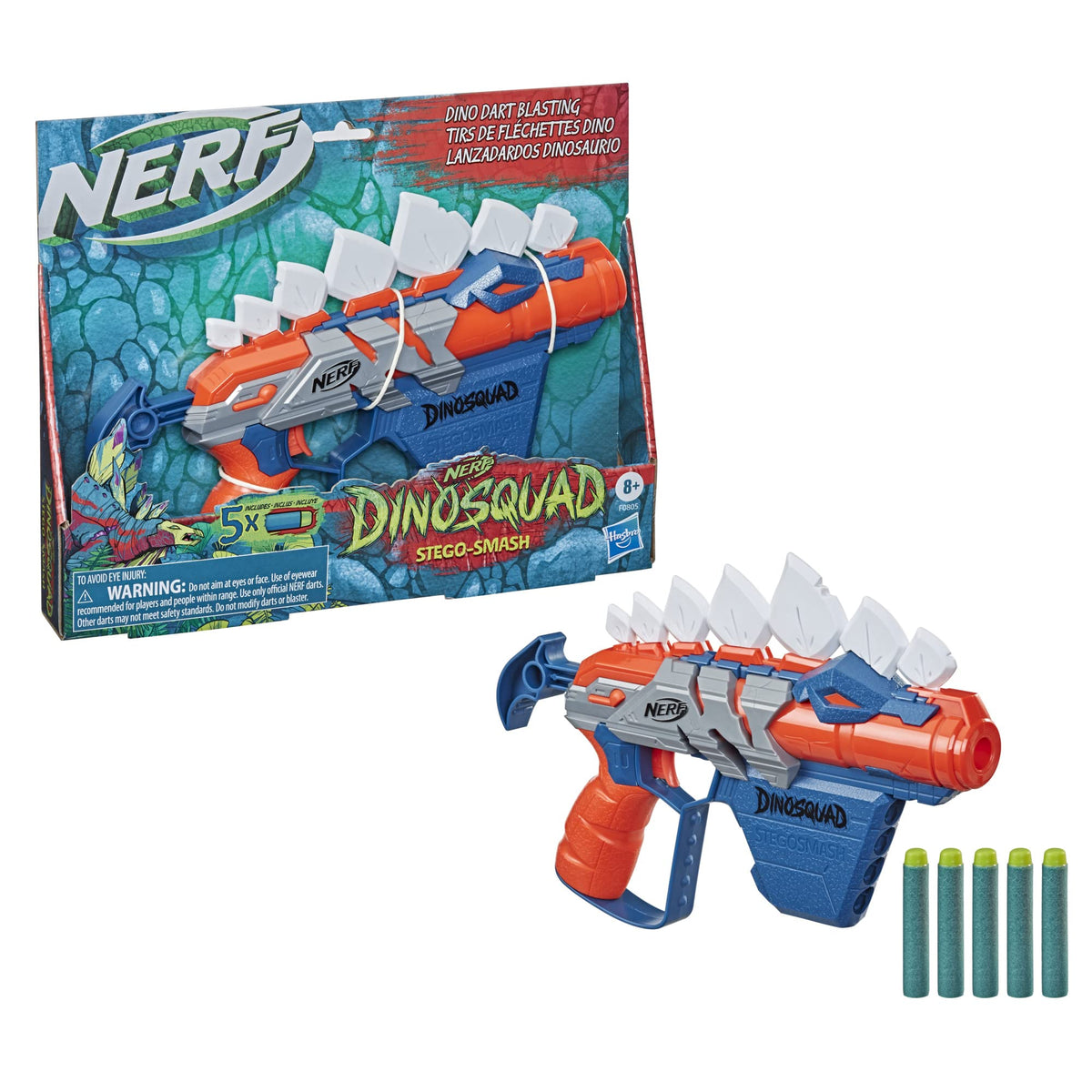 NERF DinoSquad Stego-Smash Dart Blaster – 5 Nerf Elite Darts, Dino-Themed Outdoor Toy