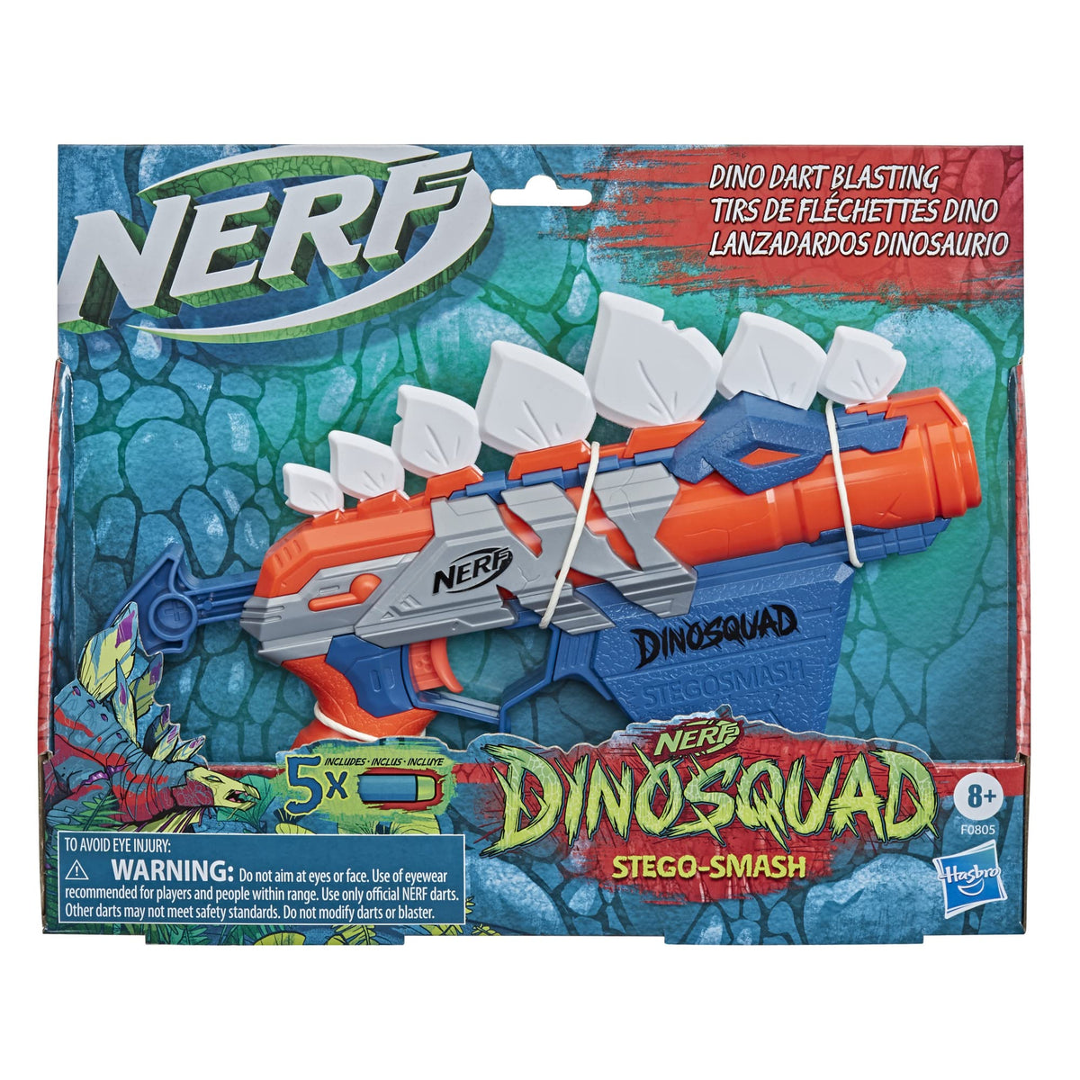 NERF DinoSquad Stego-Smash Dart Blaster – 5 Nerf Elite Darts, Dino-Themed Outdoor Toy