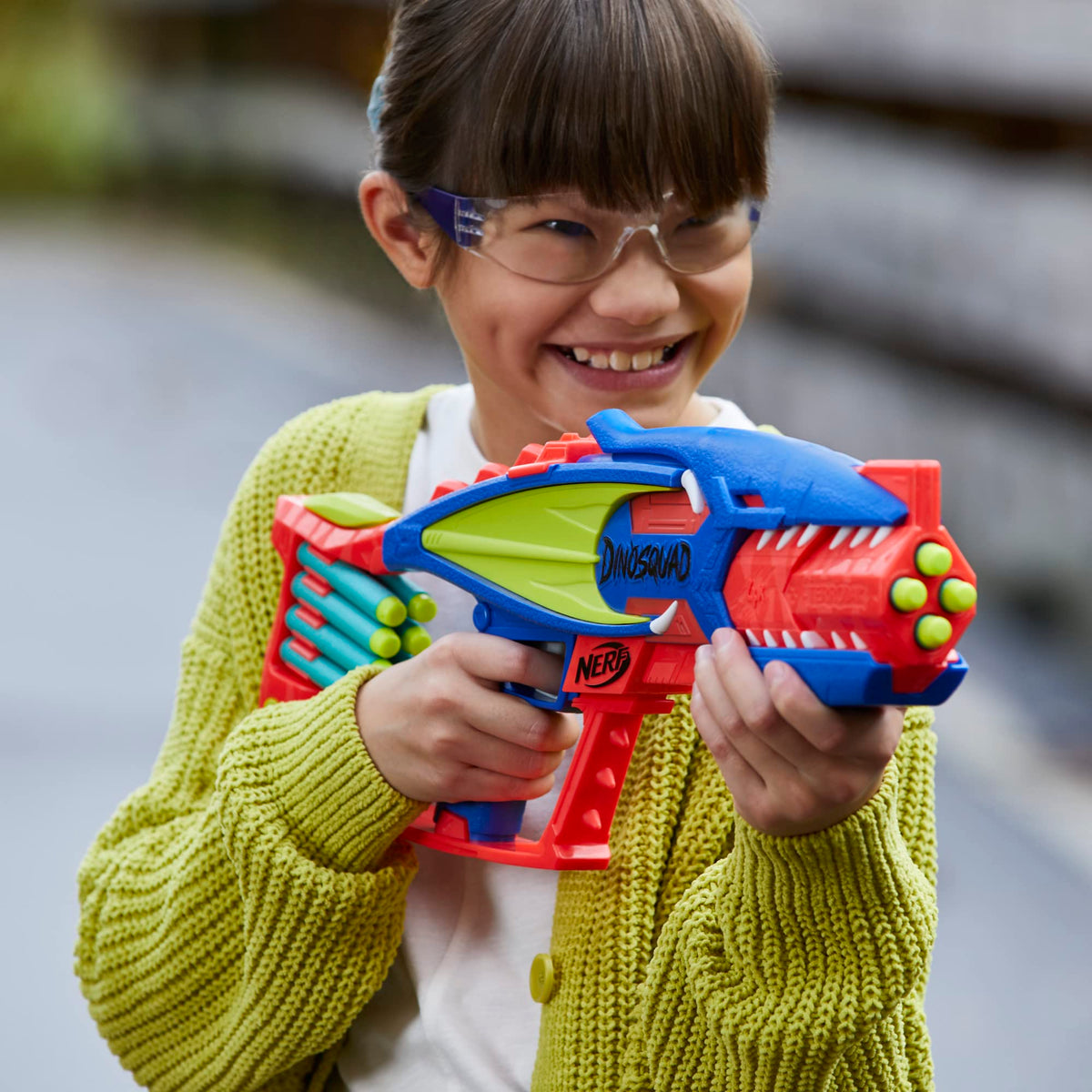 NERF DinoSquad Terrodak Blaster — 4-Dart Burst, 12 Elite Darts, Dino-Style Outdoor Toy