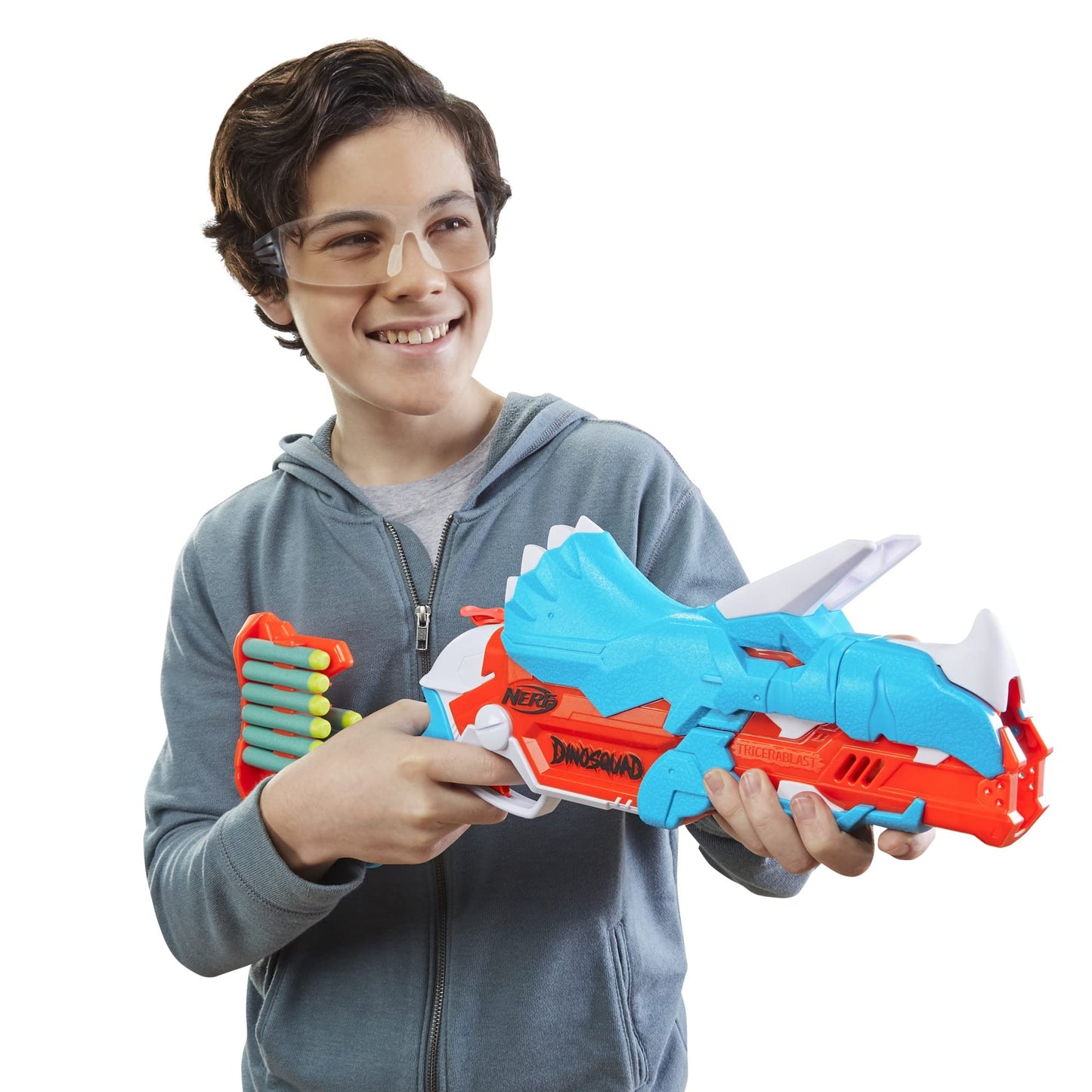Nerf DinoSquad Tricera-Blast Dart Blaster | 12 Nerf Elite Darts | Outdoor Dino Toy for Kids 8+