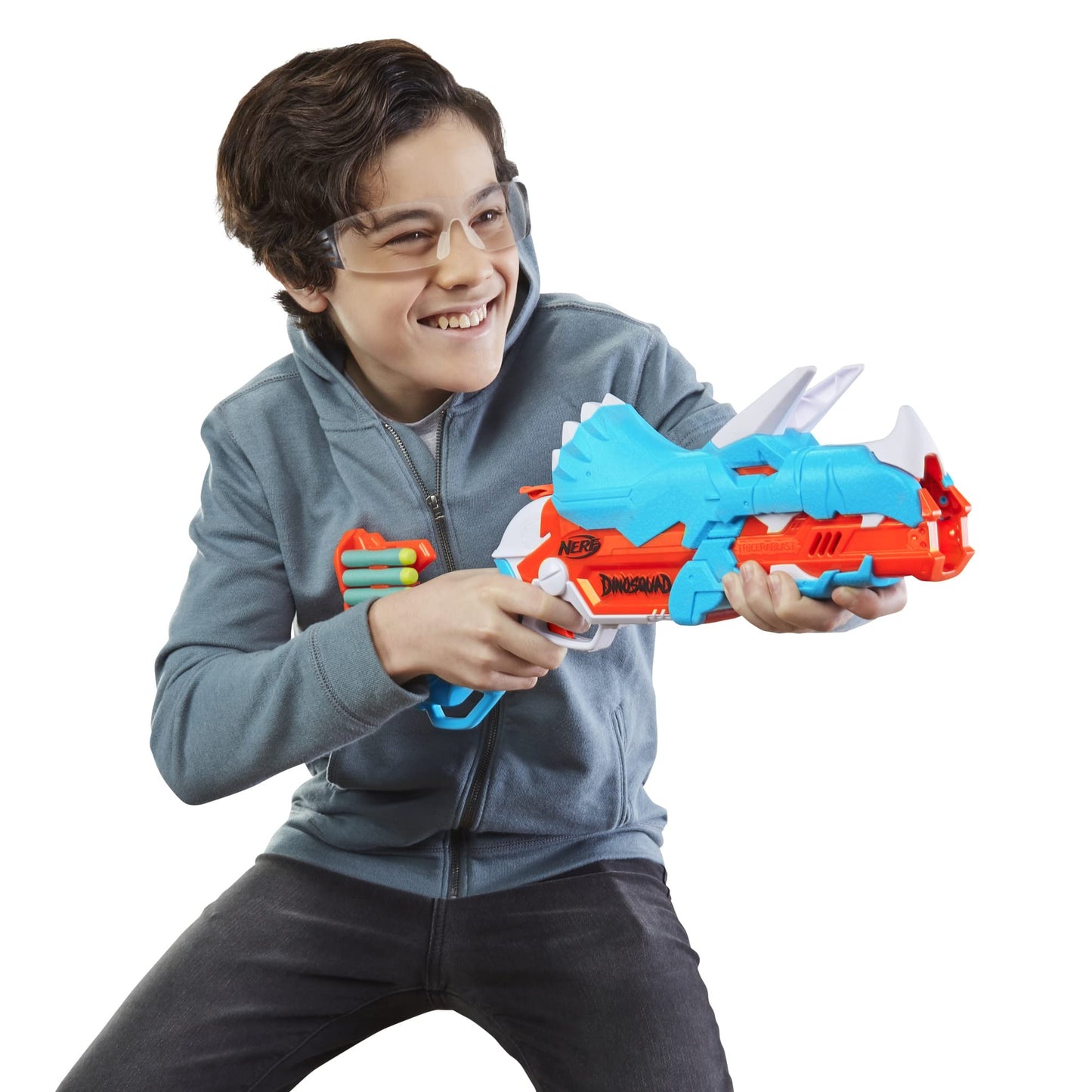 Nerf DinoSquad Tricera-Blast Dart Blaster | 12 Nerf Elite Darts | Outdoor Dino Toy for Kids 8+