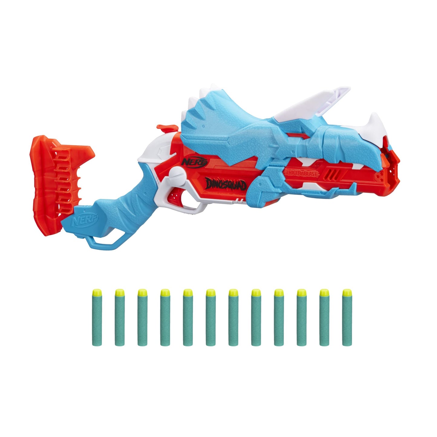 Nerf DinoSquad Tricera-Blast Dart Blaster | 12 Nerf Elite Darts | Outdoor Dino Toy for Kids 8+