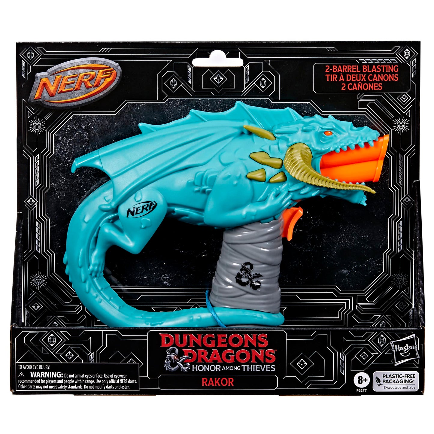 NERF Dungeons & Dragons Rakor Blaster — 2-Dart Firing, 4 Elite Darts, Outdoor Fun for Ages 8+