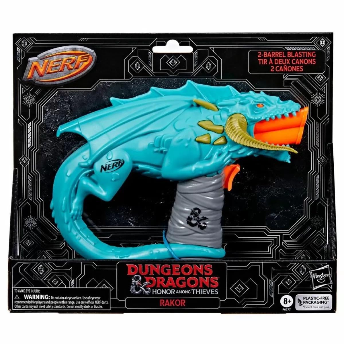 NERF Dungeons & Dragons Rakor Blaster — 2-Dart Firing, 4 Elite Darts, Outdoor Fun for Ages 8+