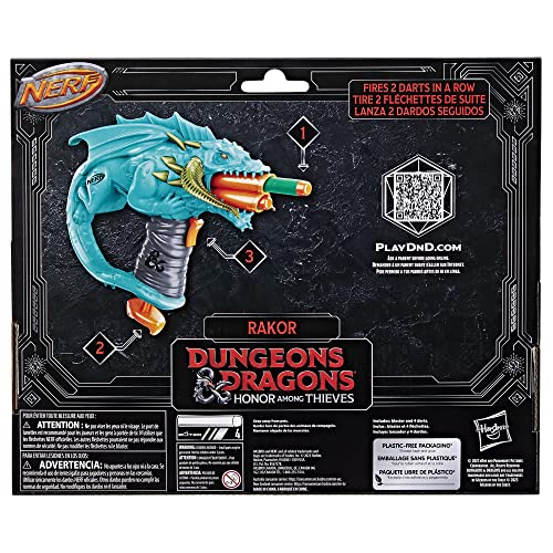 NERF Dungeons & Dragons Rakor Blaster — 2-Dart Firing, 4 Elite Darts, Outdoor Fun for Ages 8+