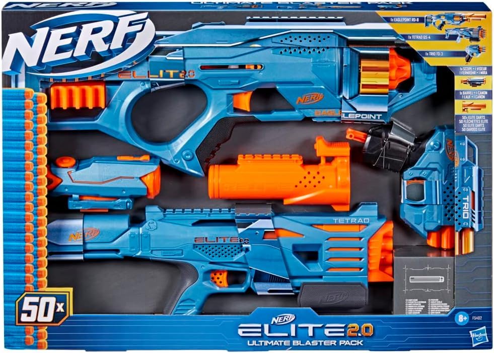 NERF Elite 2.0 Blaster Pack – 3‑Pack Nerf Battle Set with Tactical Rails | Indoor & Outdoor Fun