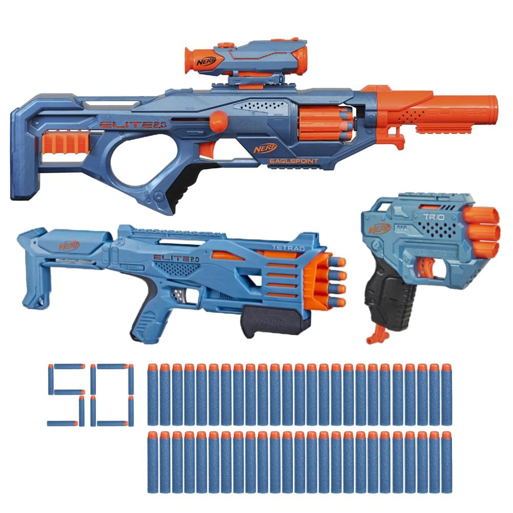 NERF Elite 2.0 Blaster Pack – 3‑Pack Nerf Battle Set with Tactical Rails | Indoor & Outdoor Fun