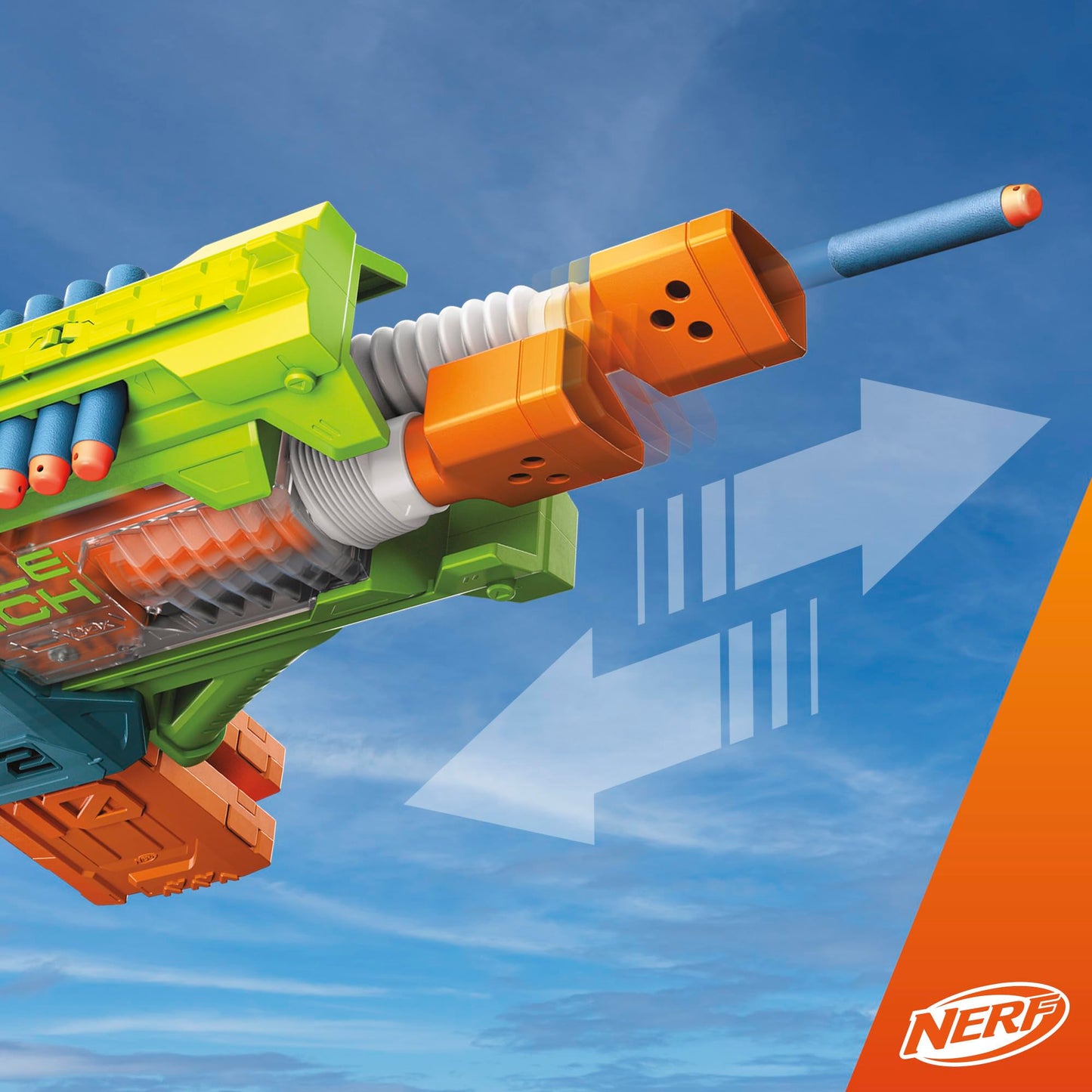 Nerf Elite 2.0 Double Punch Motorized Blaster – 50 Darts, 2 Clips, Ages 8+