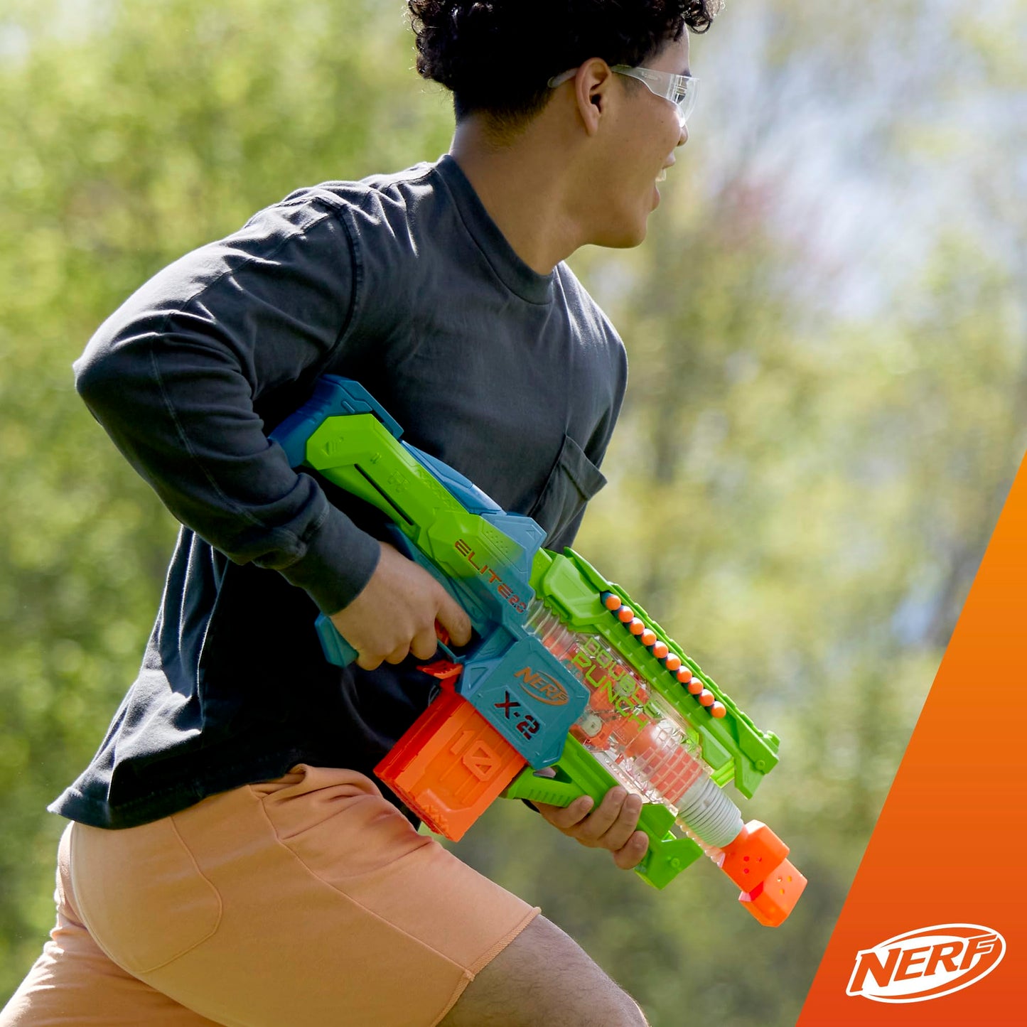 Nerf Elite 2.0 Double Punch Motorized Blaster – 50 Darts, 2 Clips, Ages 8+